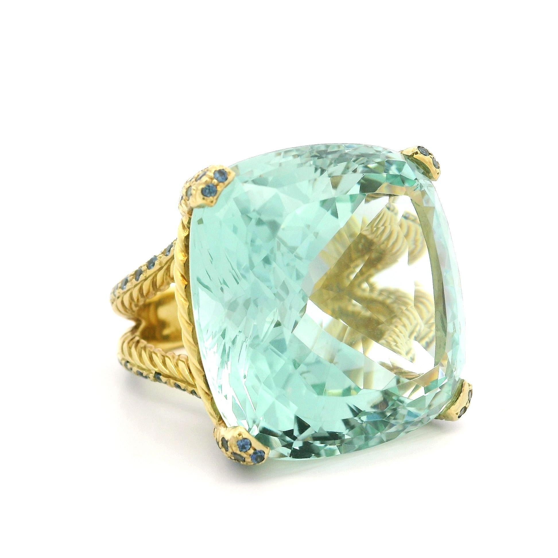 David Yurman 18k Gold GIA 77.73ct Huge Aquamarine Sapphire Cable Statement Ring For Sale 6