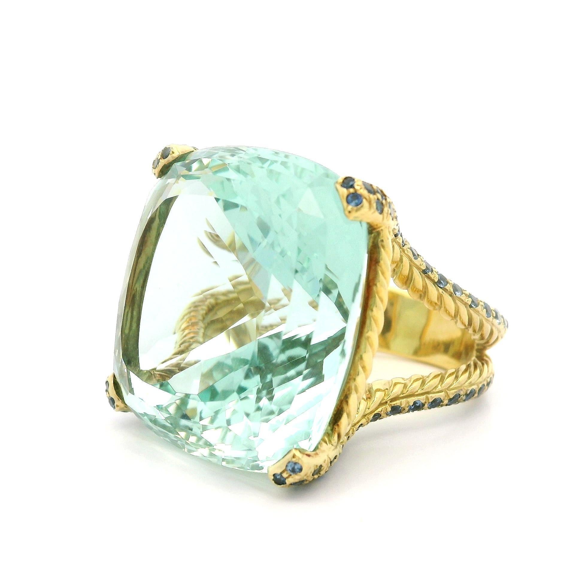 David Yurman 18k Gold GIA 77.73ct Huge Aquamarine Sapphire Cable Statement Ring For Sale 8