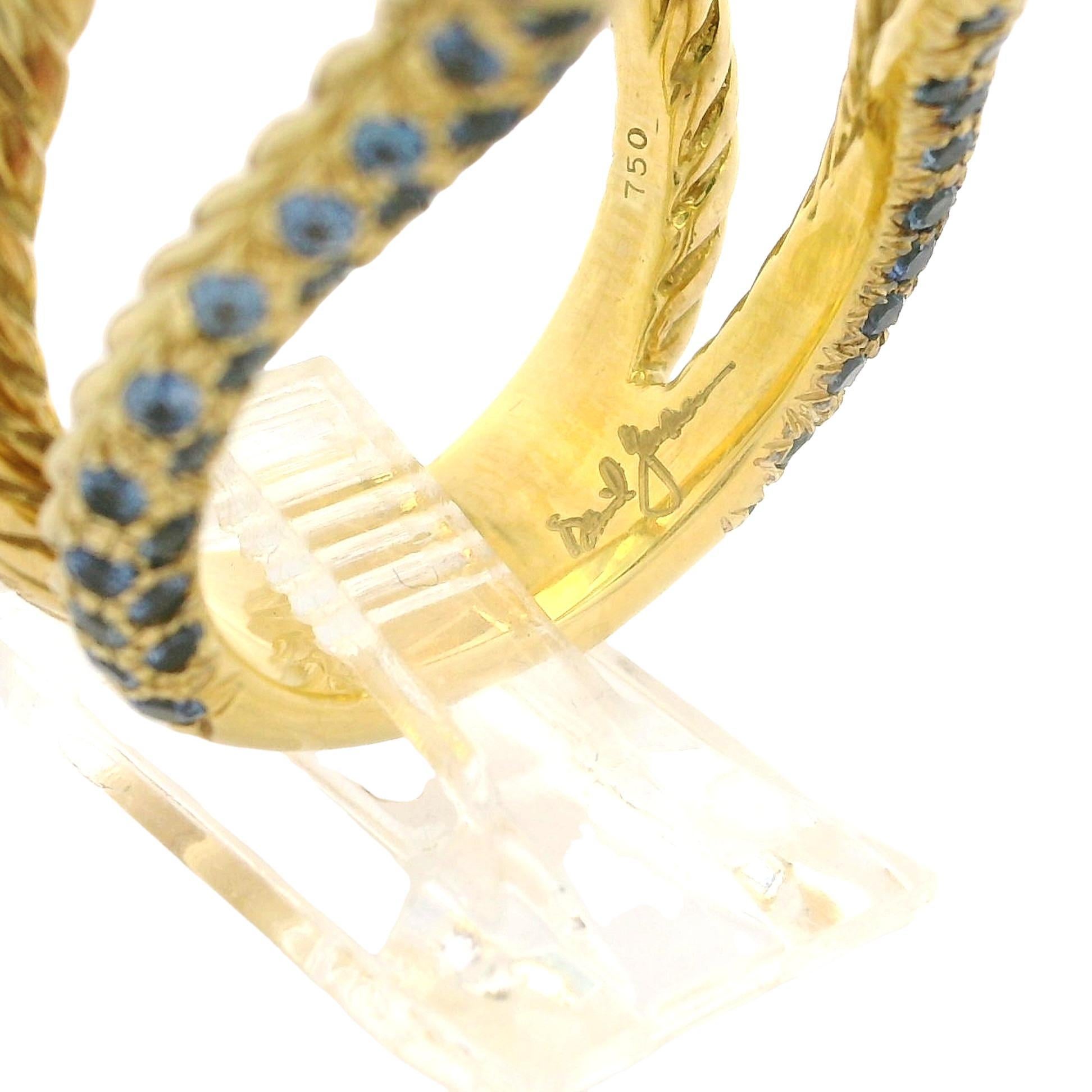 David Yurman 18k Gold GIA 77.73ct Huge Aquamarine Sapphire Cable Statement Ring In Excellent Condition For Sale In Montclair, NJ