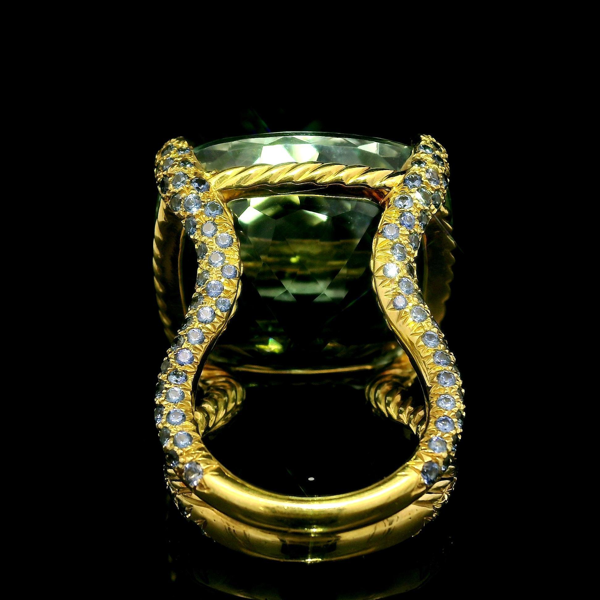 Women's David Yurman 18k Gold GIA 77.73ct Huge Aquamarine Sapphire Cable Statement Ring For Sale