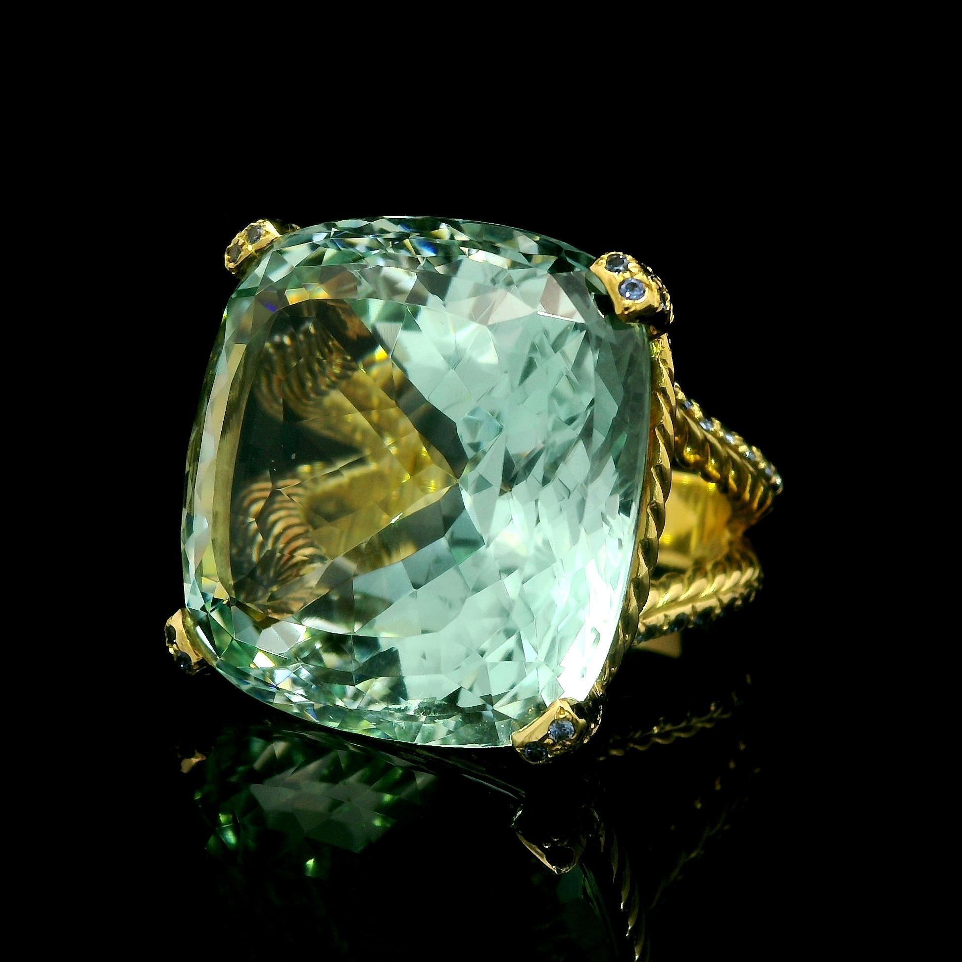 David Yurman 18k Gold GIA 77.73ct Huge Aquamarine Sapphire Cable Statement Ring For Sale 2