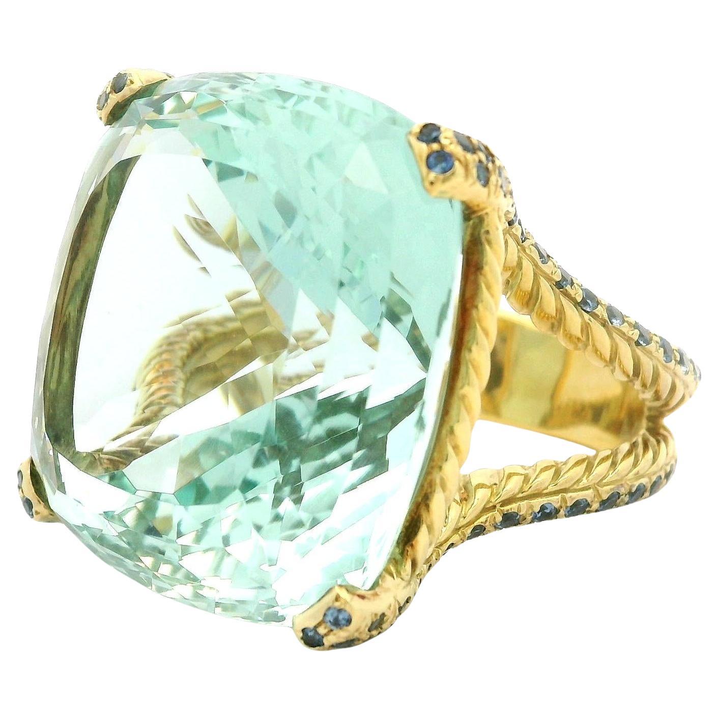 David Yurman 18k Gold GIA 77.73ct Huge Aquamarine Sapphire Cable Statement Ring For Sale