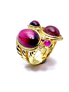 David Yurman 18 Karat Gold Mosaic with Multi Gemstone and Diamonds Ring