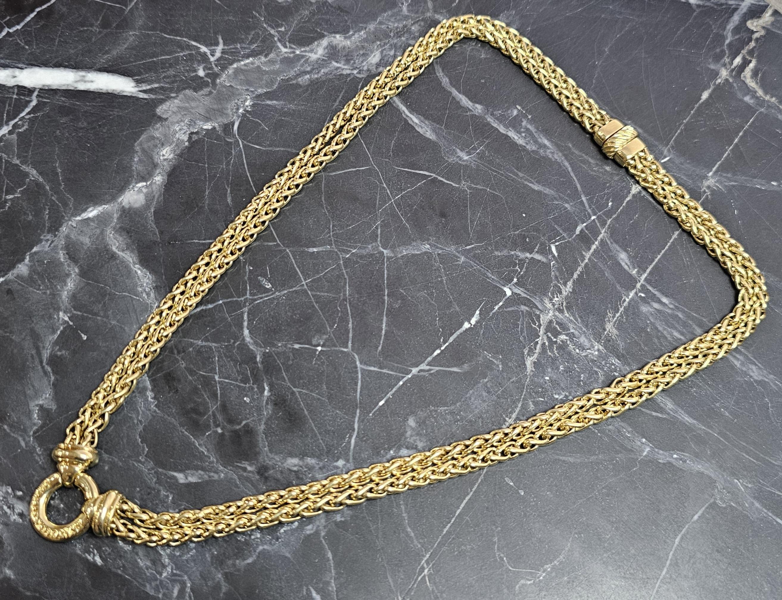 David Yurman 18k Goldes Double Wheat Chain Donut Pendant 20