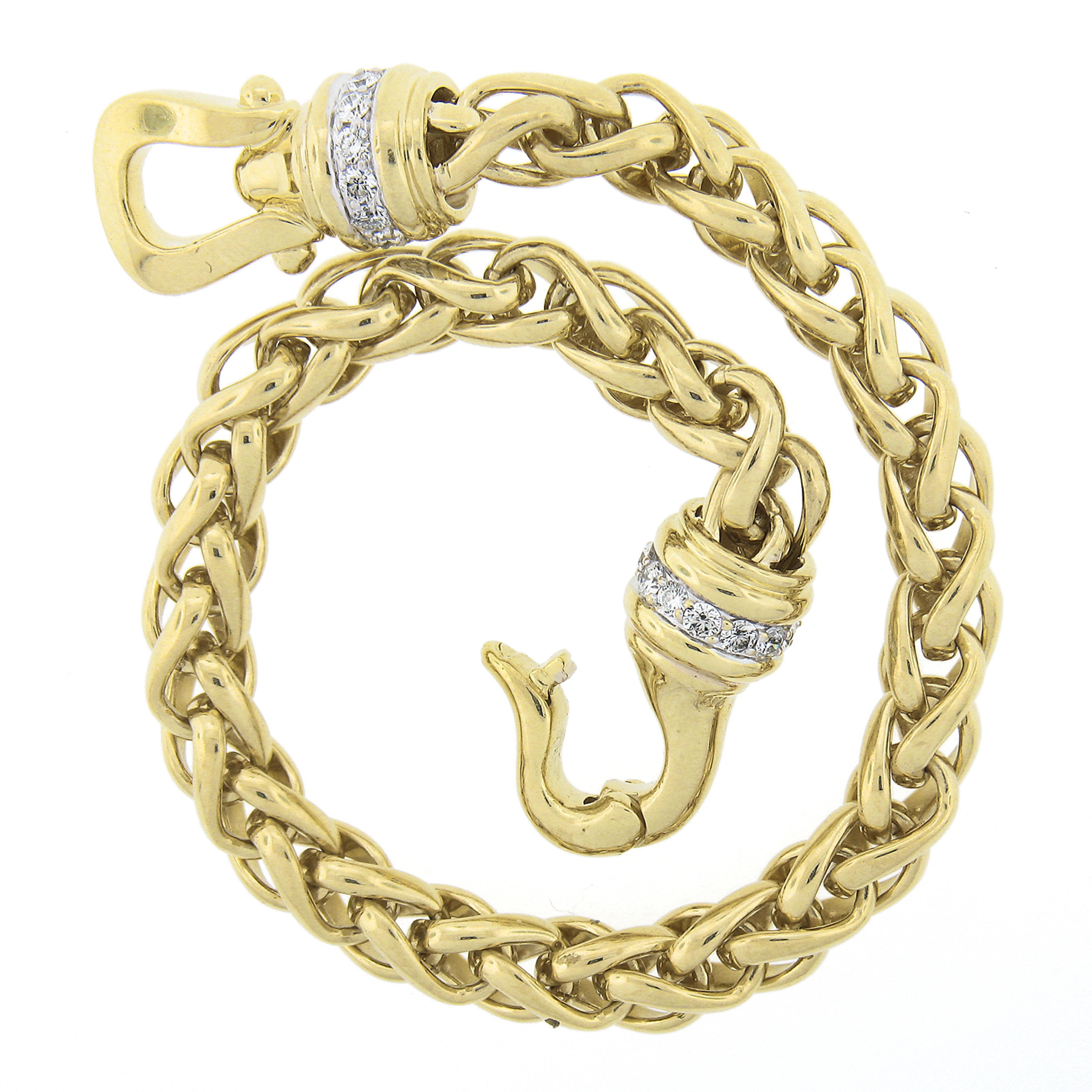 Women's or Men's David Yurman 18k Gold Polished Wheat Link Bracelet W/ 0.78ctw Ideal Pave Diamond