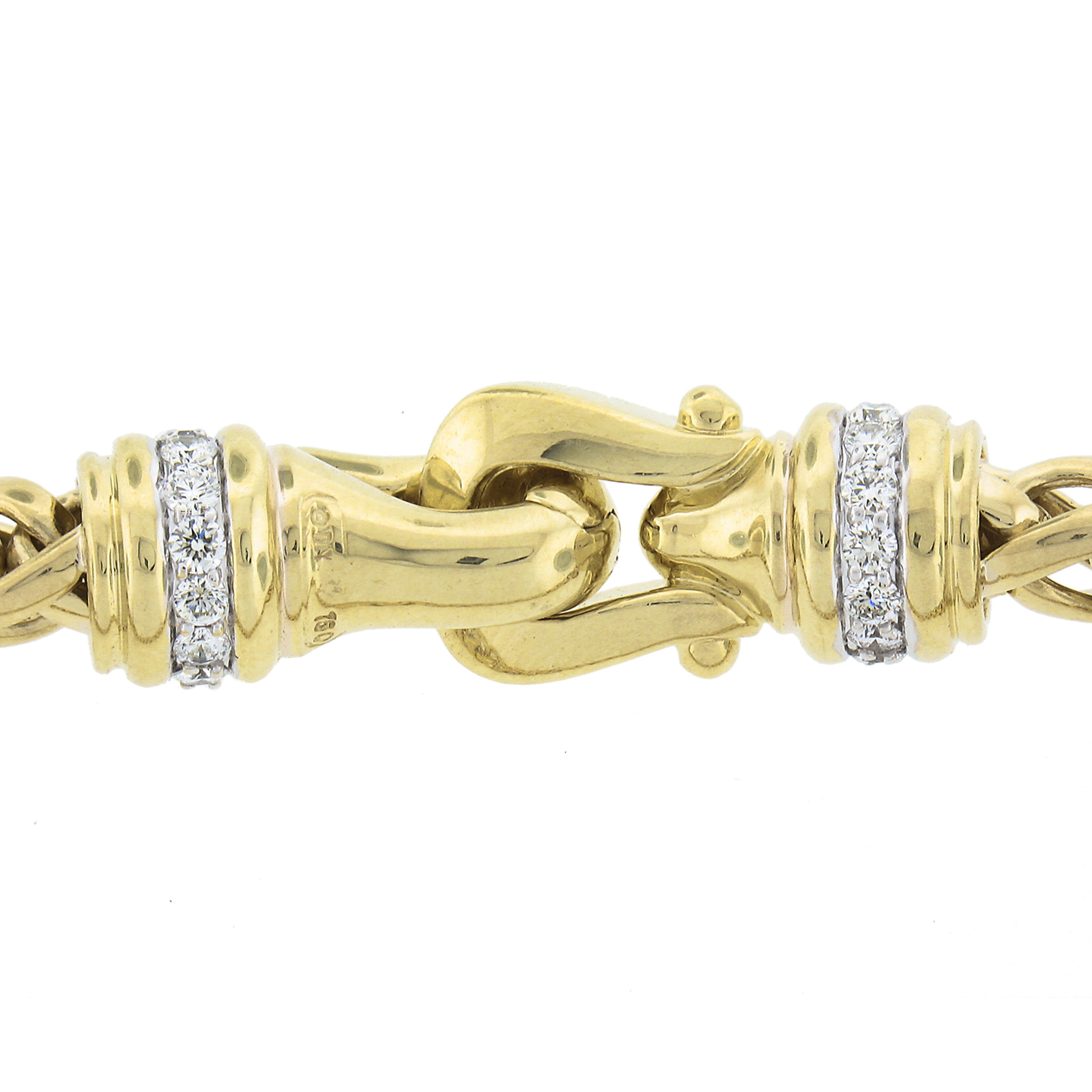 David Yurman 18k Gold Polished Wheat Link Bracelet W/ 0.78ctw Ideal Pave Diamond In Excellent Condition In Montclair, NJ