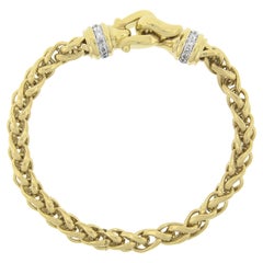 David Yurman 18k Gold Polished Wheat Link Bracelet W/ 0.78ctw Ideal Pave Diamond