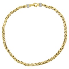 David Yurman 18k Gold Polished Wheat Link Chain Necklace W/ 0.75ctw Pave Diamond