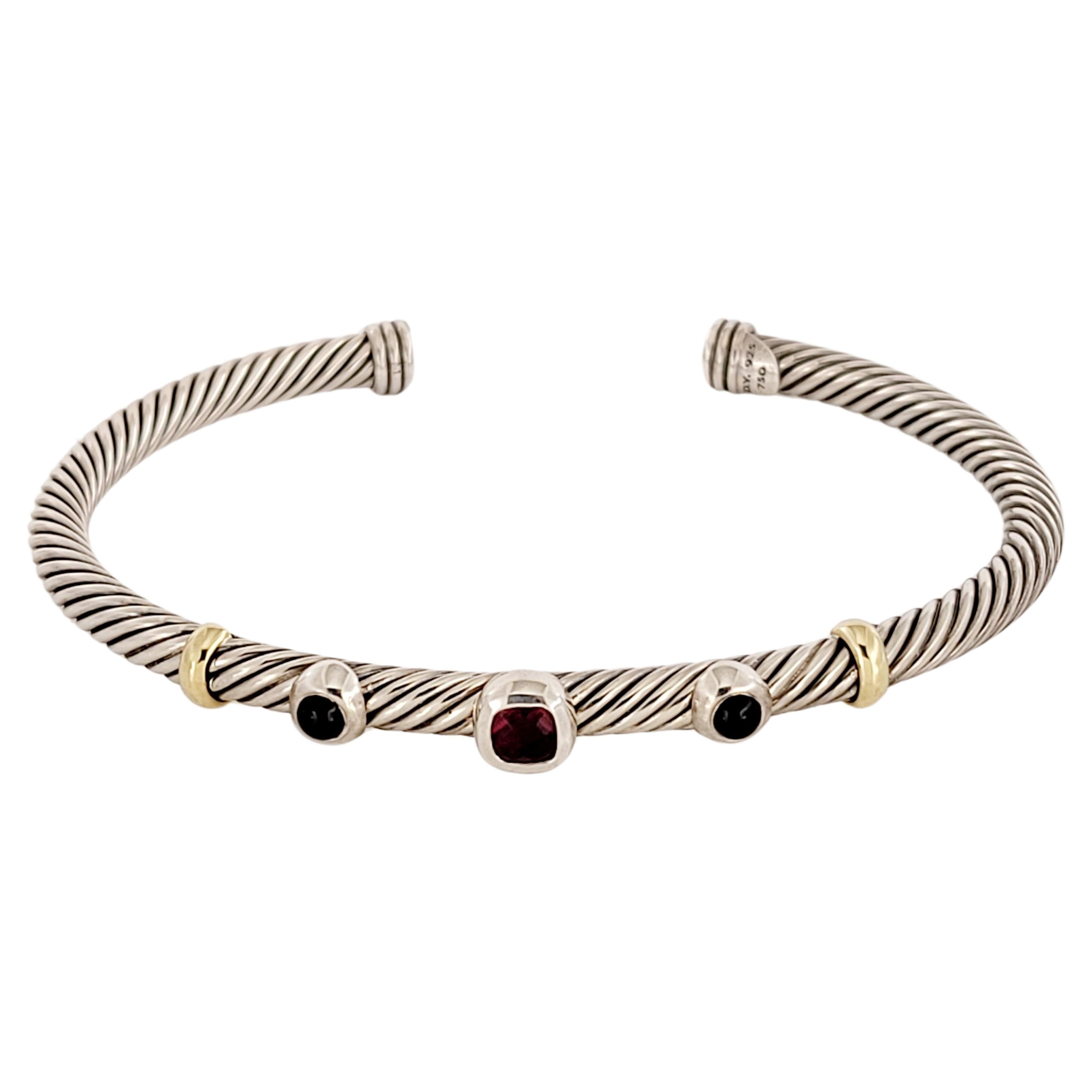 David Yurman 18K Gold & Silver  Cable Classic Renaissance Red Garnet Onyx 4mm