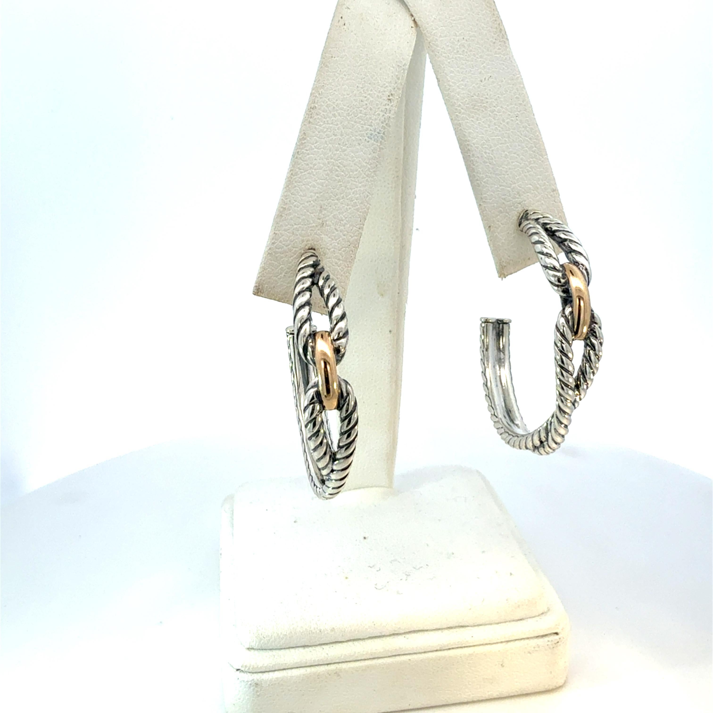 Women's David Yurman 18k Gold & Silver Hoop Earrings Sterling Silver Estate For Sale