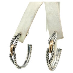 David Yurman 18k Gold & Silver Hoop Earrings Sterling Silver Estate