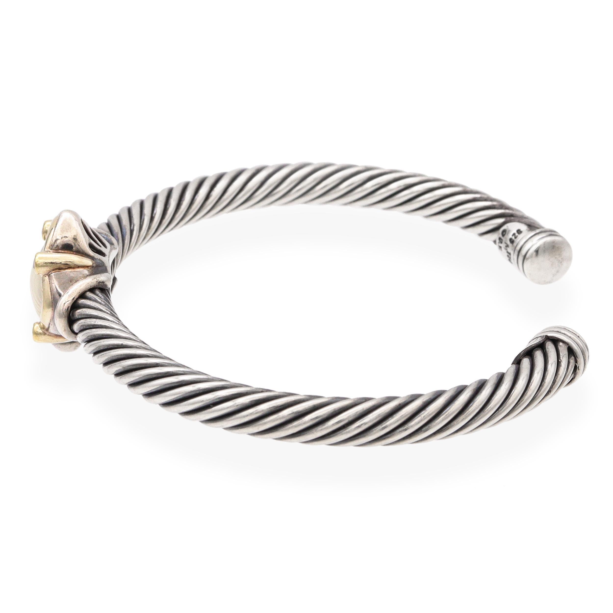 David Yurman 18K Gold Silver Mother of Pearl Ruby Quatrefoil Cuff Bracelet Pour femmes en vente