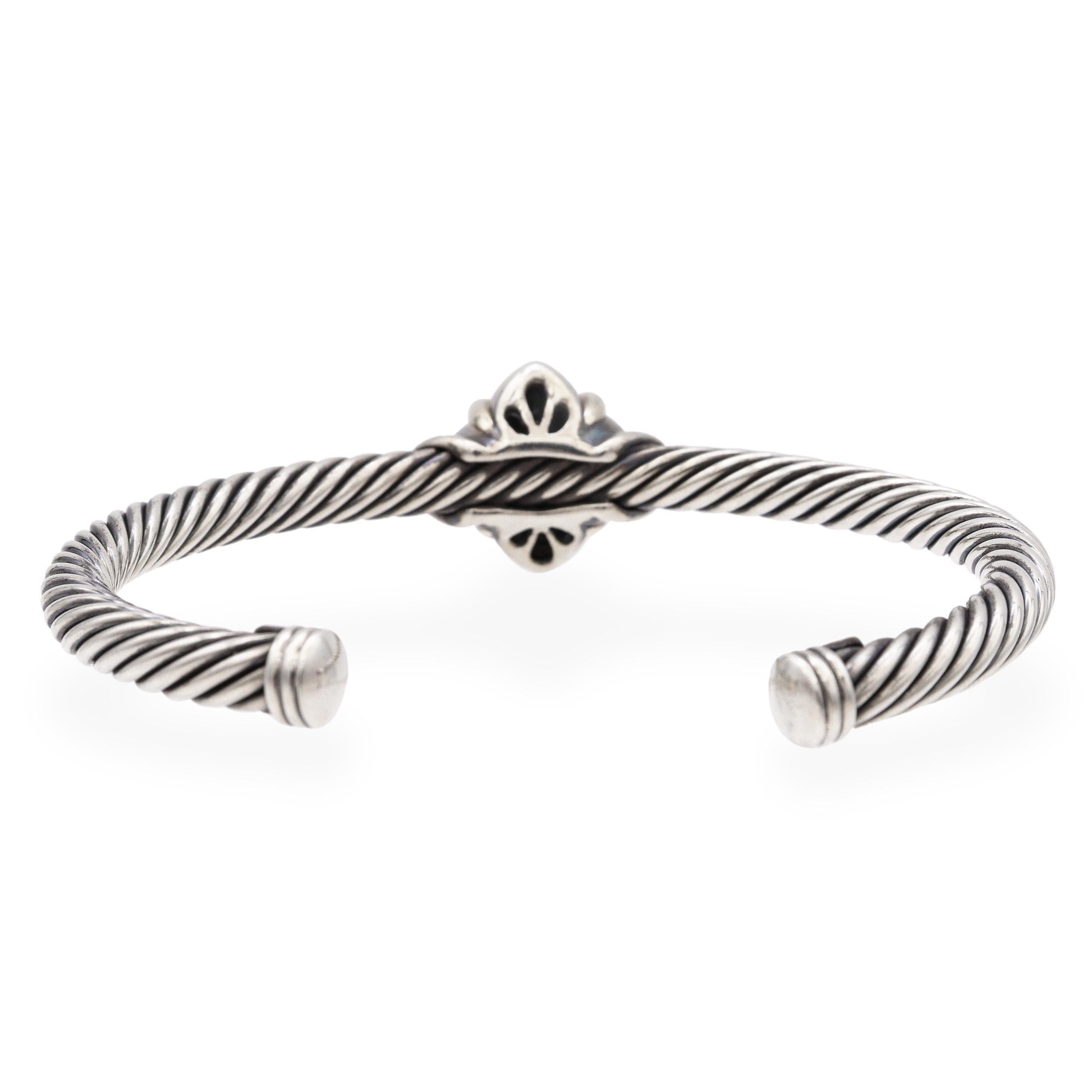 David Yurman 18K Gold Silver Mother of Pearl Ruby Quatrefoil Cuff Bracelet en vente 1