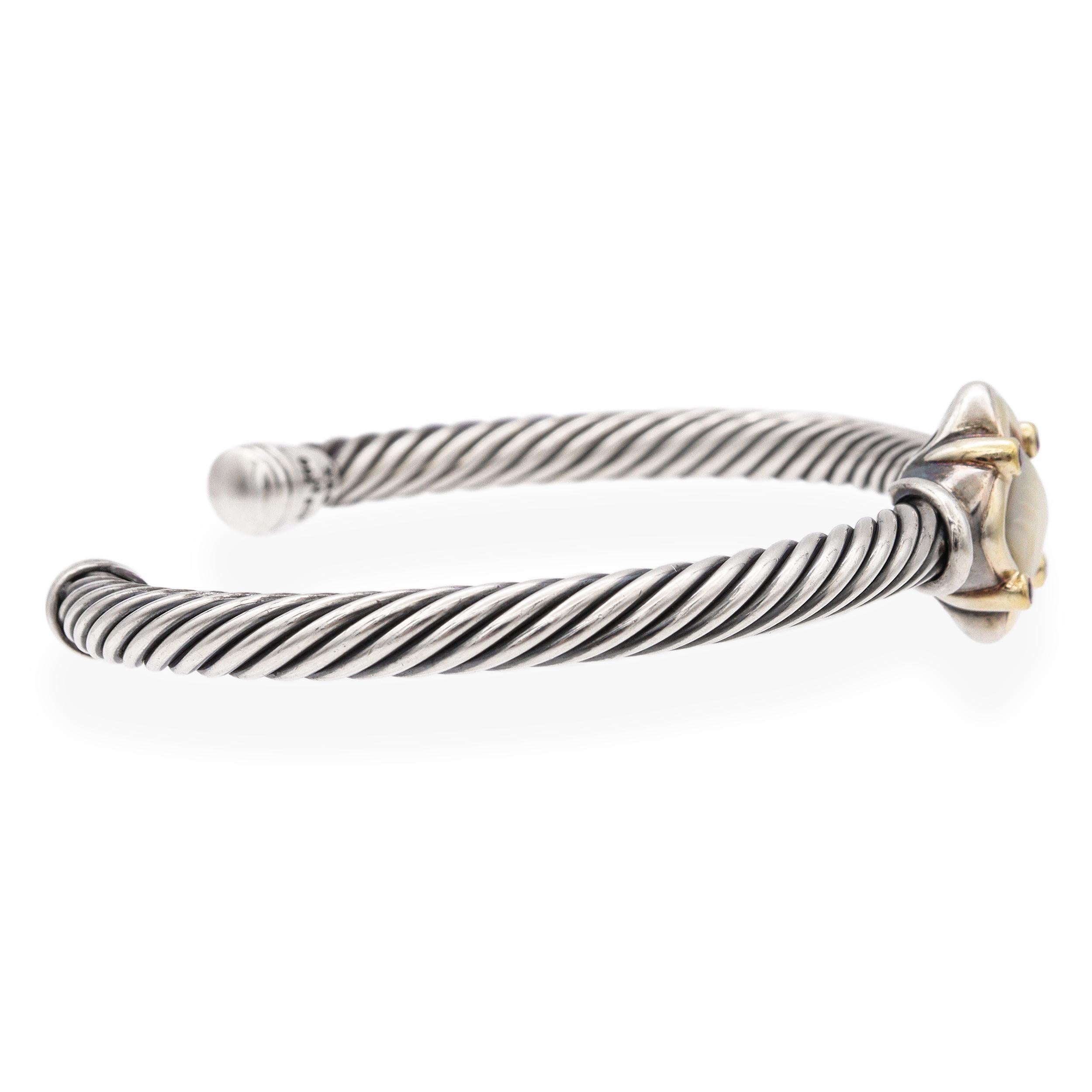 David Yurman 18K Gold Silver Mother of Pearl Ruby Quatrefoil Cuff Bracelet en vente 2