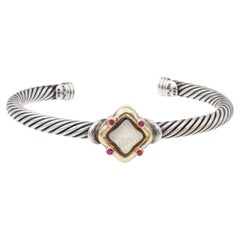 David Yurman 18K Gold Silver Mother of Pearl Ruby Quatrefoil Cuff Bracelet