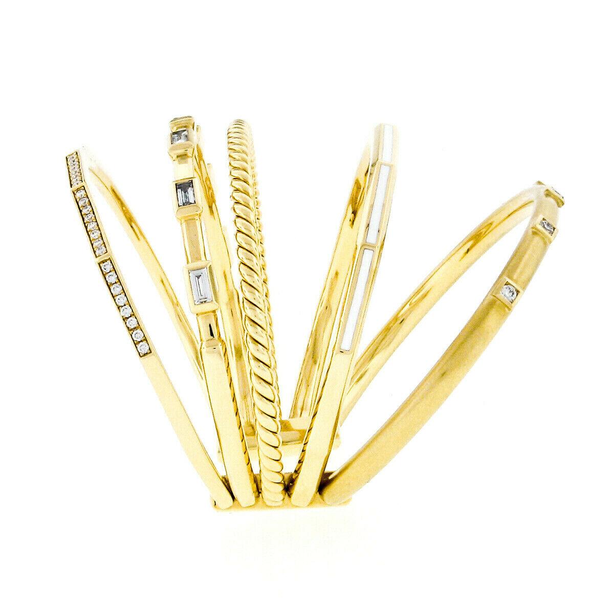 David Yurman 18 Karat Gold Stax Diamond and White Enamel Bracelet Medium In Excellent Condition In Montclair, NJ