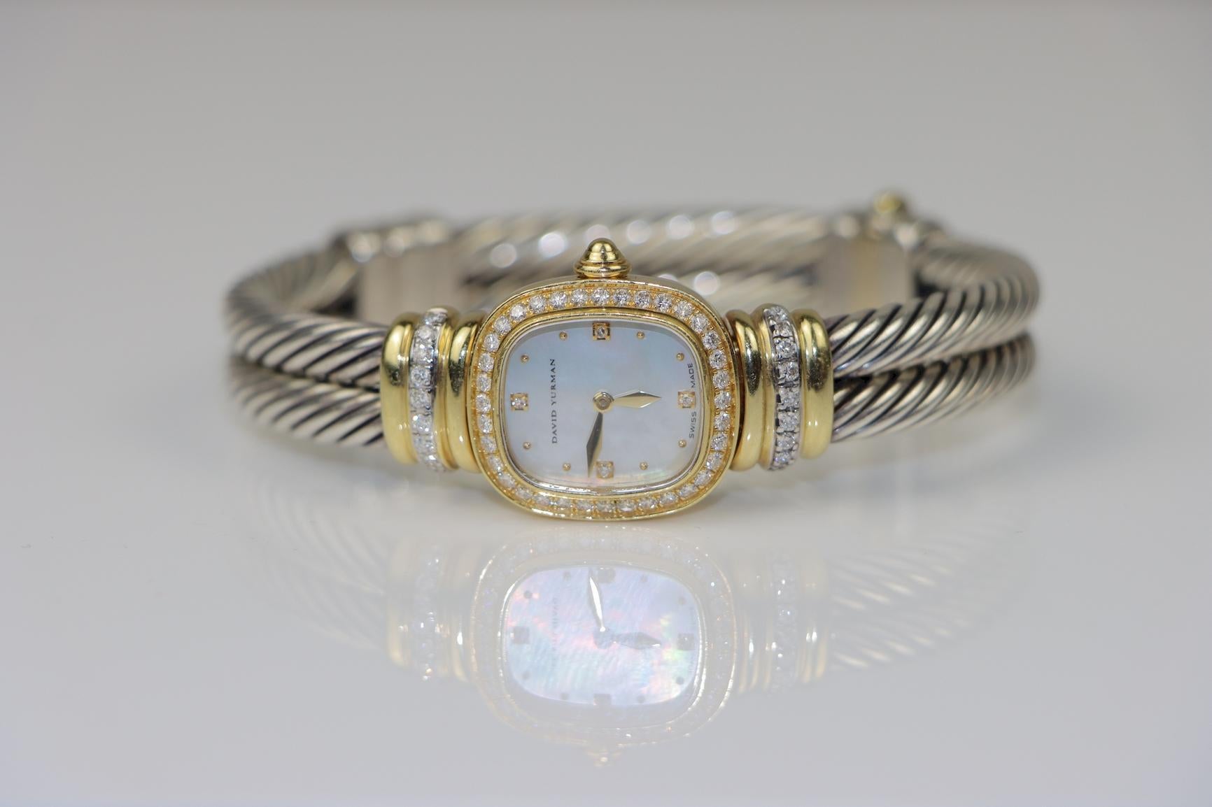 David Yurman - Orologio da polso in oro 18 carati e diamanti Sterling - Quadrante MOP in vendita 11