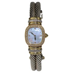 David Yurman 18K Gold & Sterling Diamond Cuff Watch MOP Dial