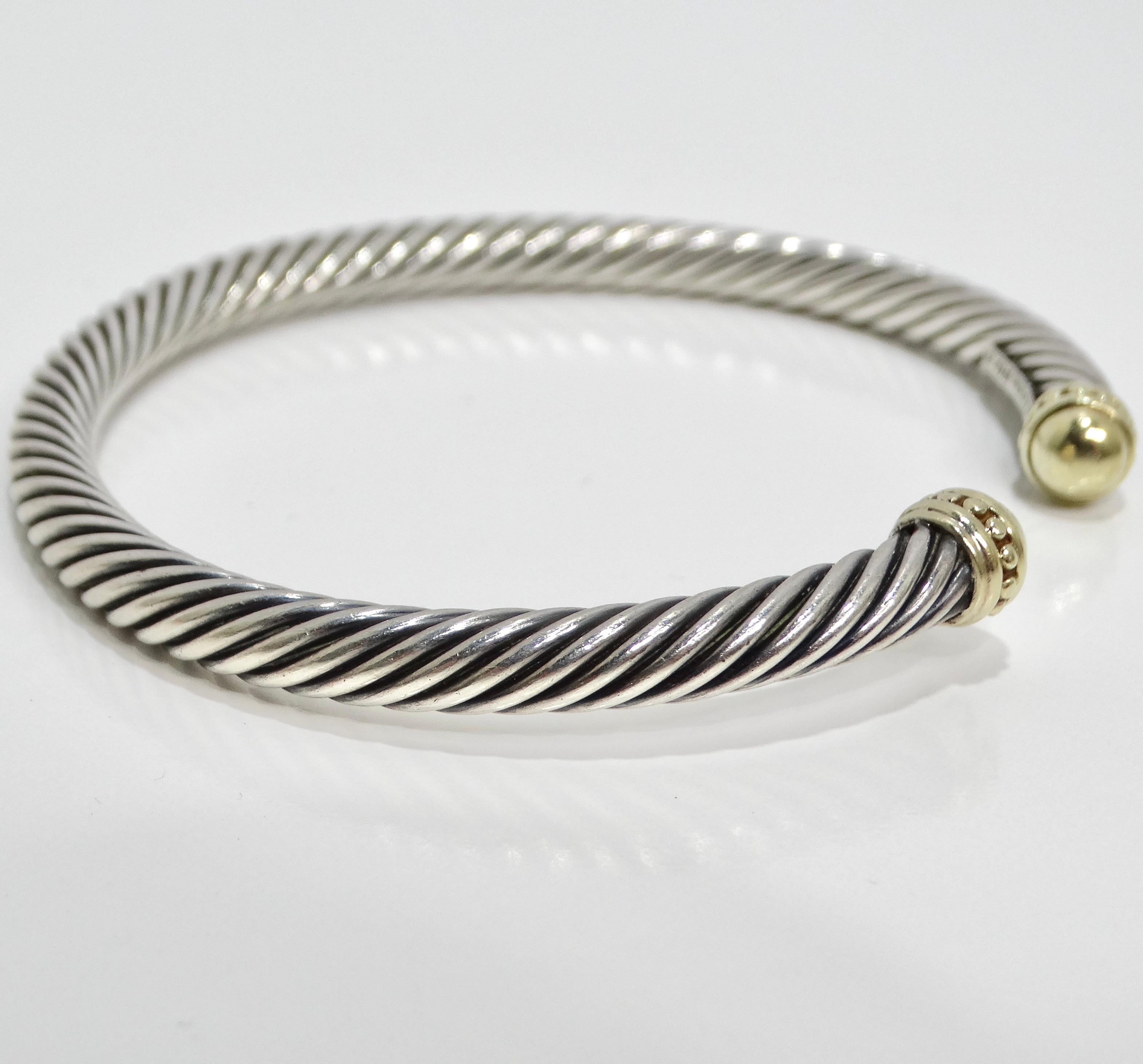 David Yurman 18K Gold Sterling Silver Classic Cable Cuff Bracelet In Good Condition In Scottsdale, AZ