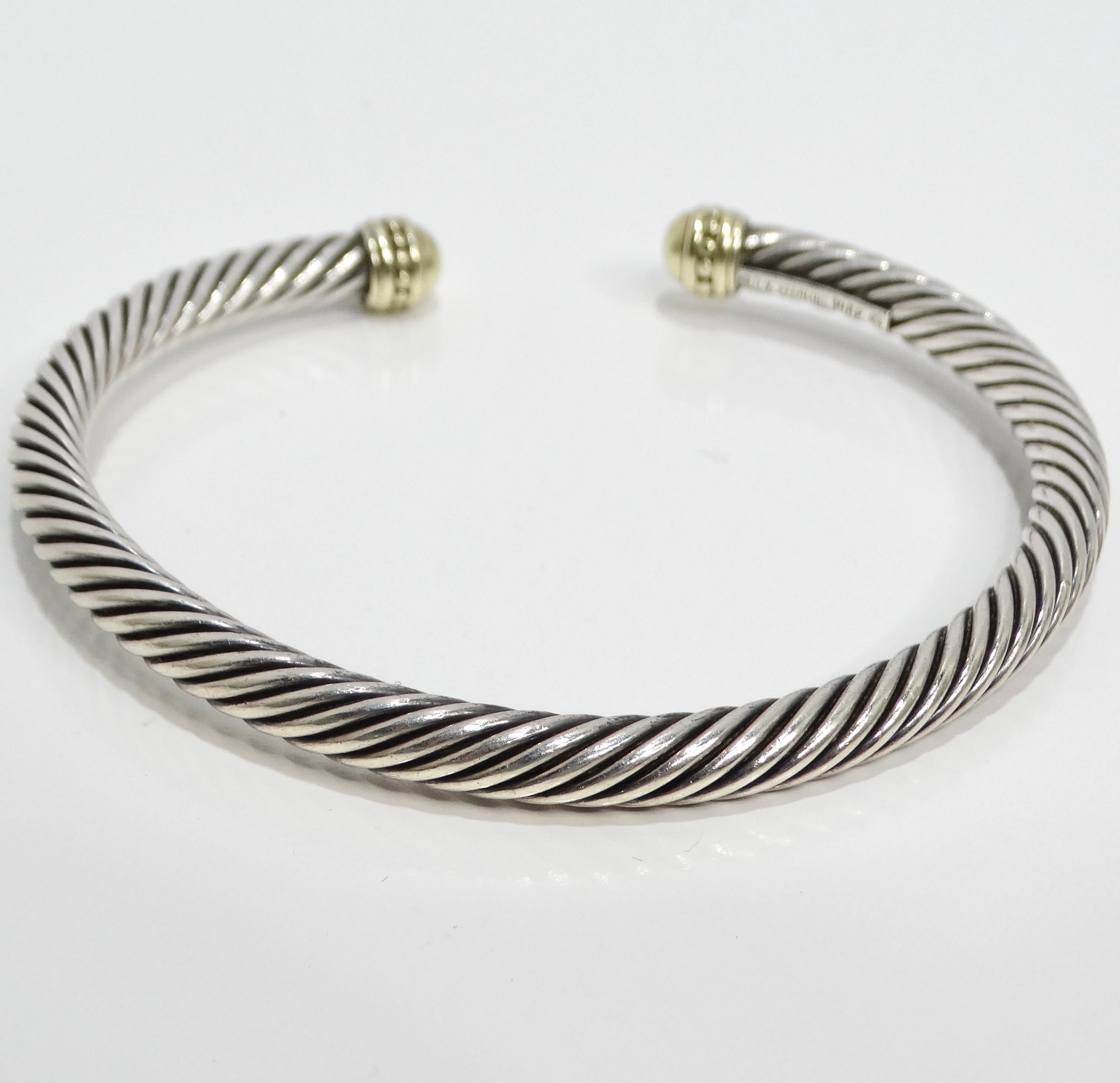 Women's or Men's David Yurman 18K Gold Sterling Silver Classic Cable Cuff Bracelet