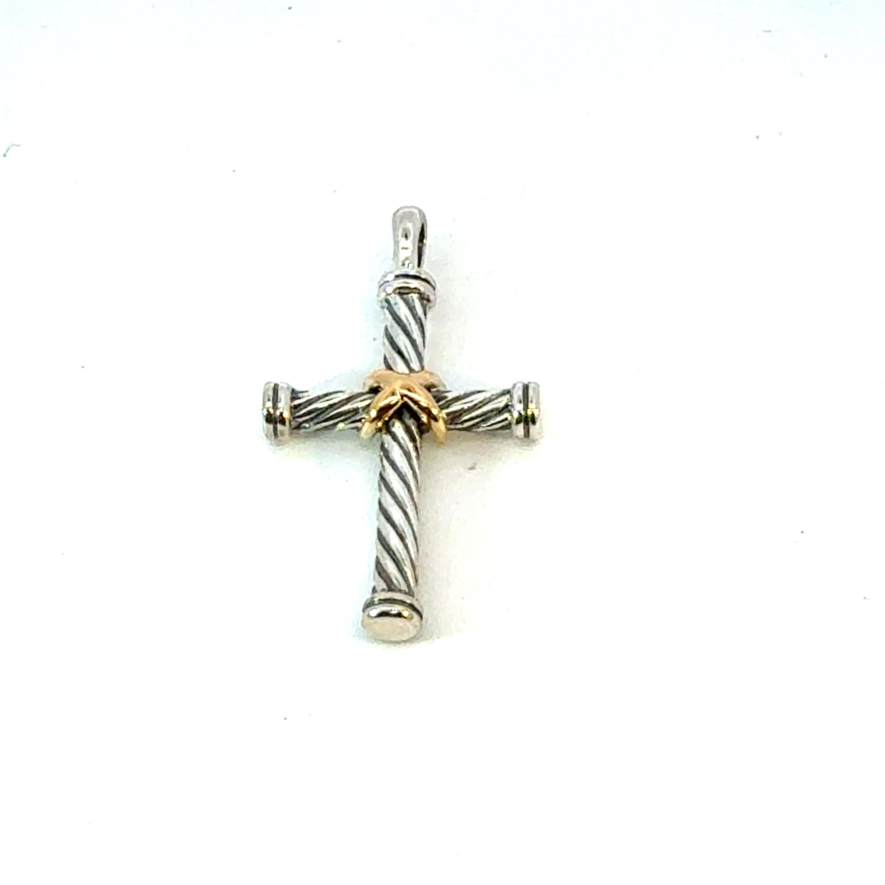 David Yurman 18k Gold & Sterling Silver Cross Pendant Estate