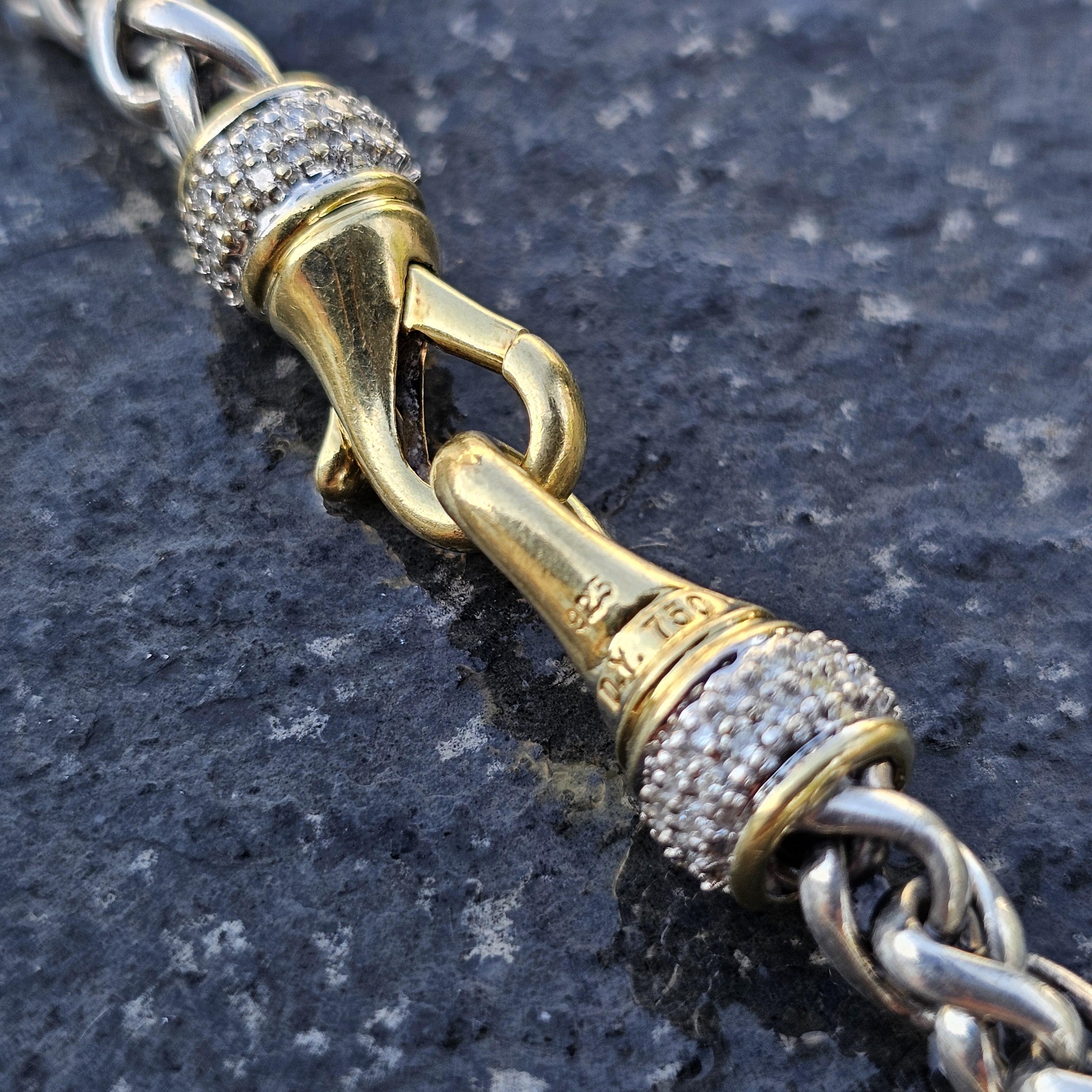 David Yurman - Collana con catena di grano con chiusura a diamante in argento sterling e oro 18 carati - 16