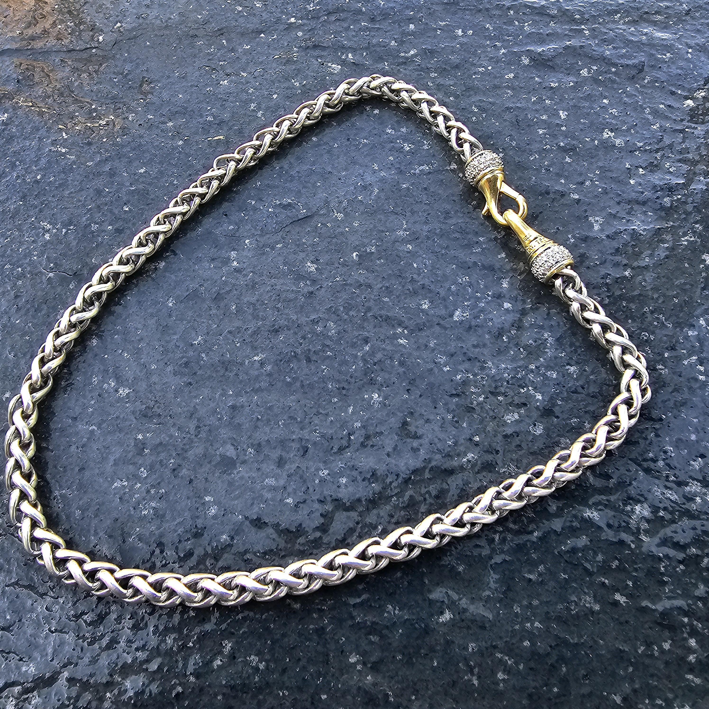 David Yurman - Collana con catena di grano con chiusura a diamante in argento sterling e oro 18 carati - 16