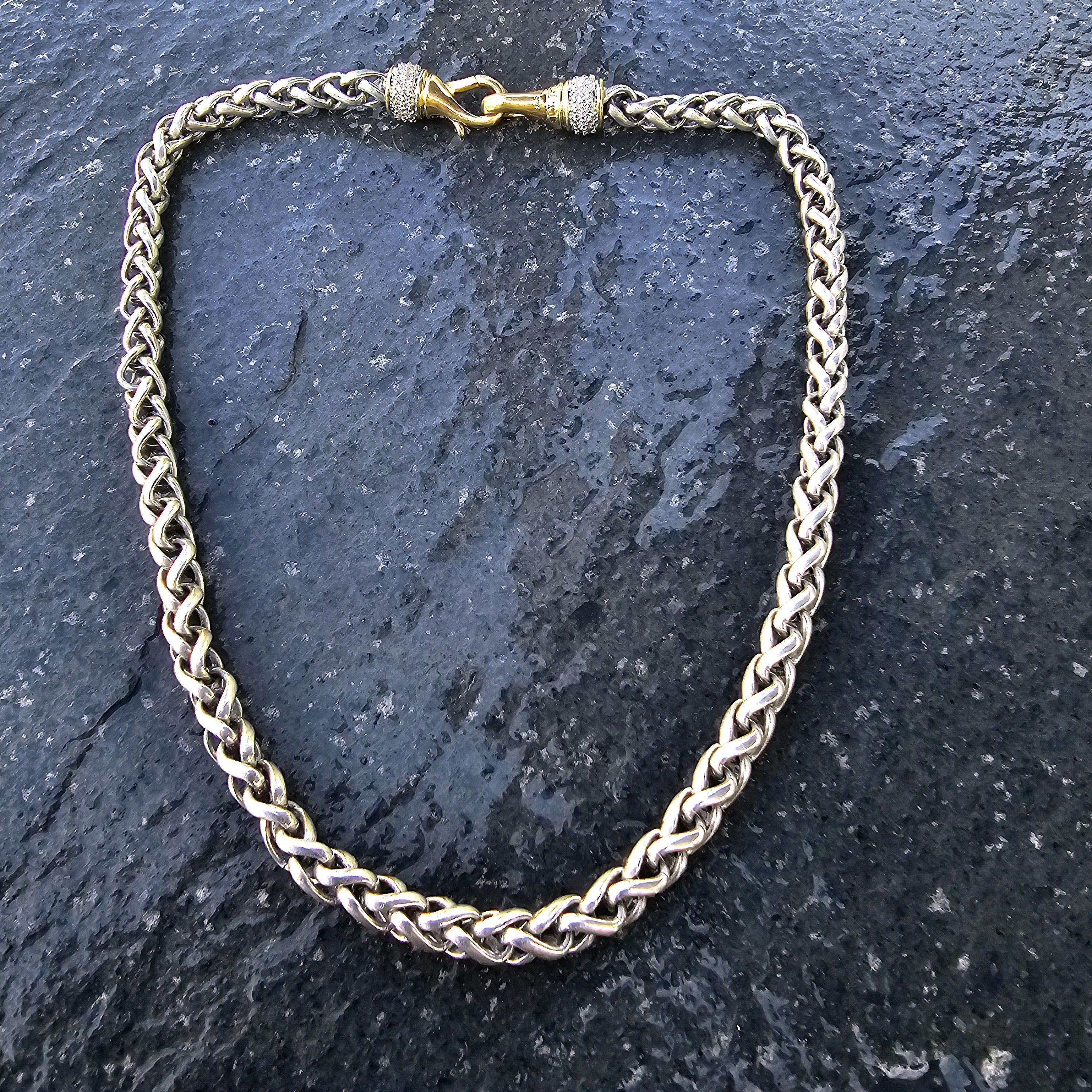 David Yurman - Collana con catena di grano con chiusura a diamante in argento sterling e oro 18 carati - 16