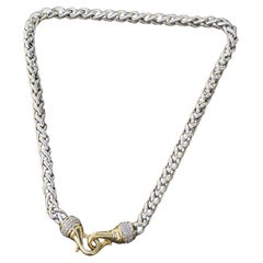 David Yurman 18k Gold Sterling Silver Diamond Clasp Wheat Chain Necklace 16" 54g
