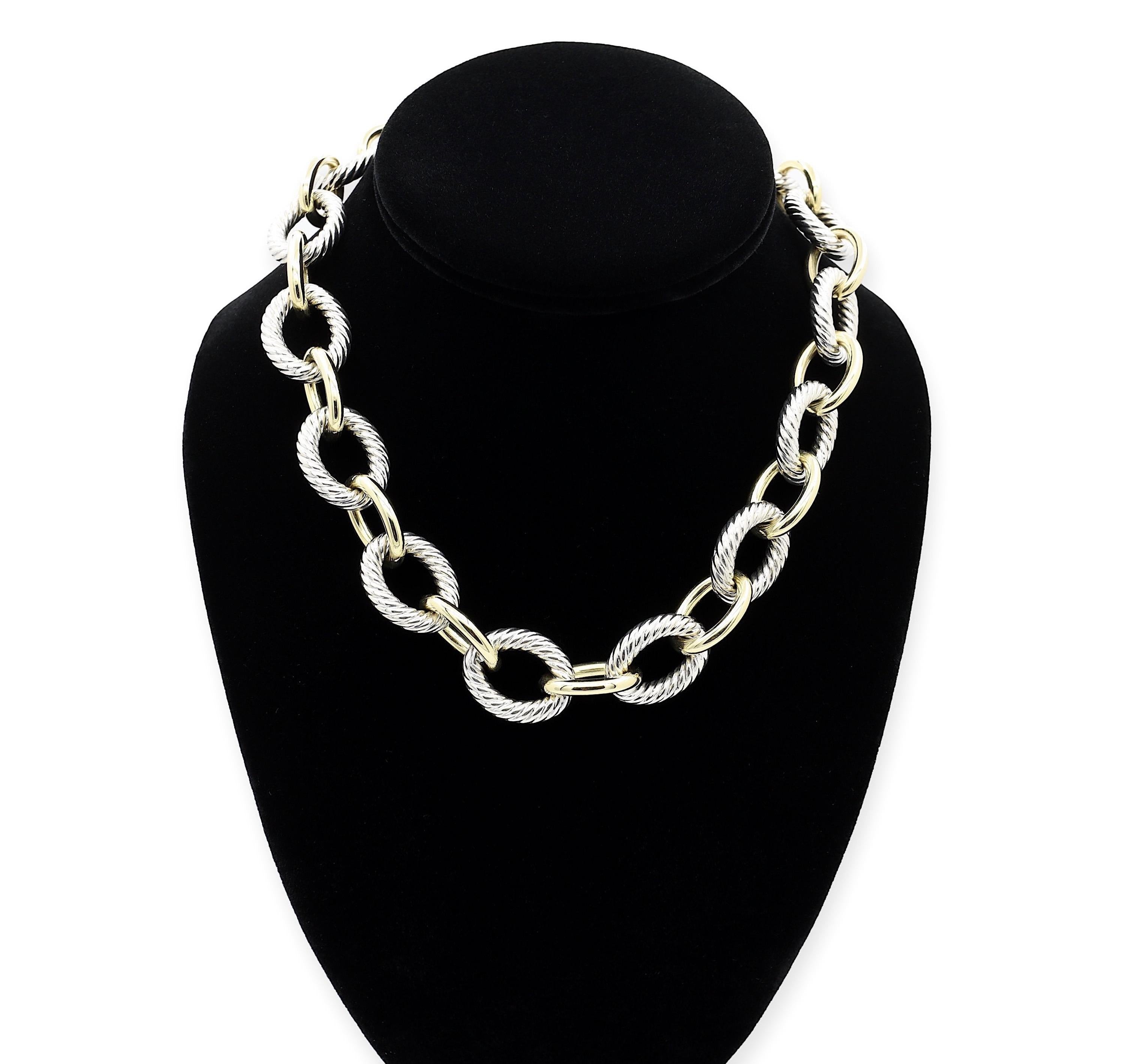 David Yurman 18k Gold Sterling Silver Large Oval Chain Link Necklace For Sale 2