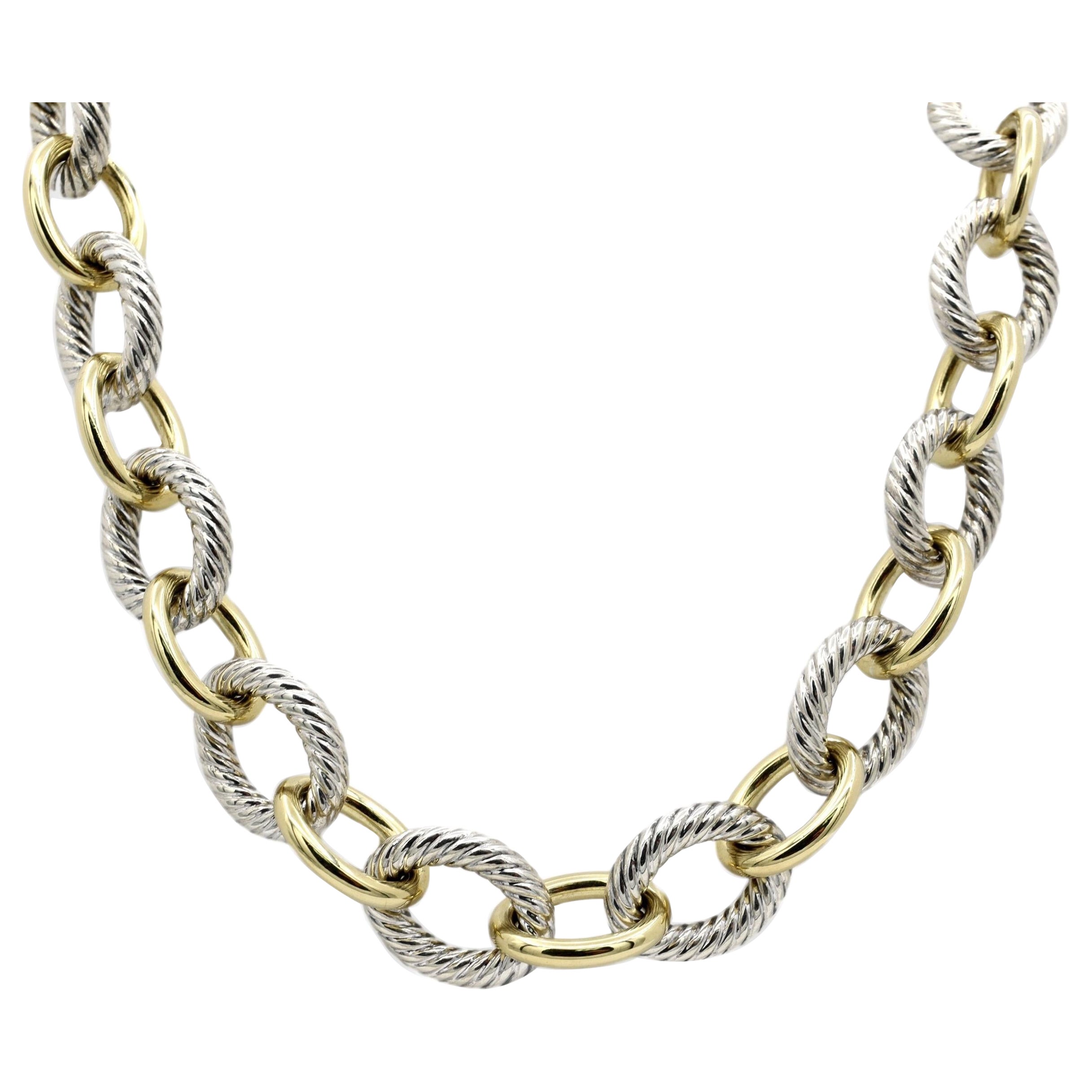 David Yurman 18k Gold Sterling Silver Large Oval Chain Link Necklace For Sale