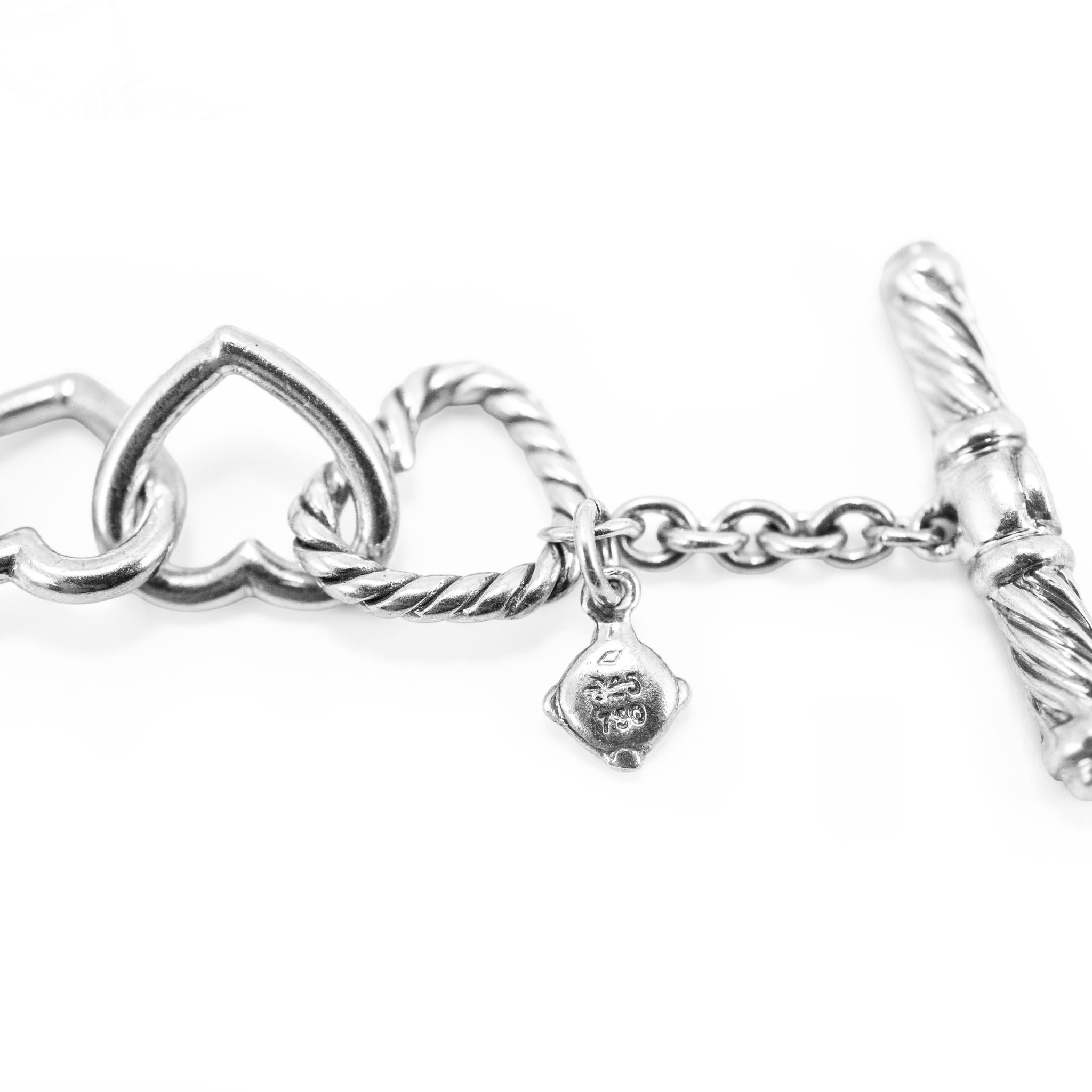 David Yurman Bracciale a catena con cuore aperto in oro 18 carati e argento sterling in vendita 1