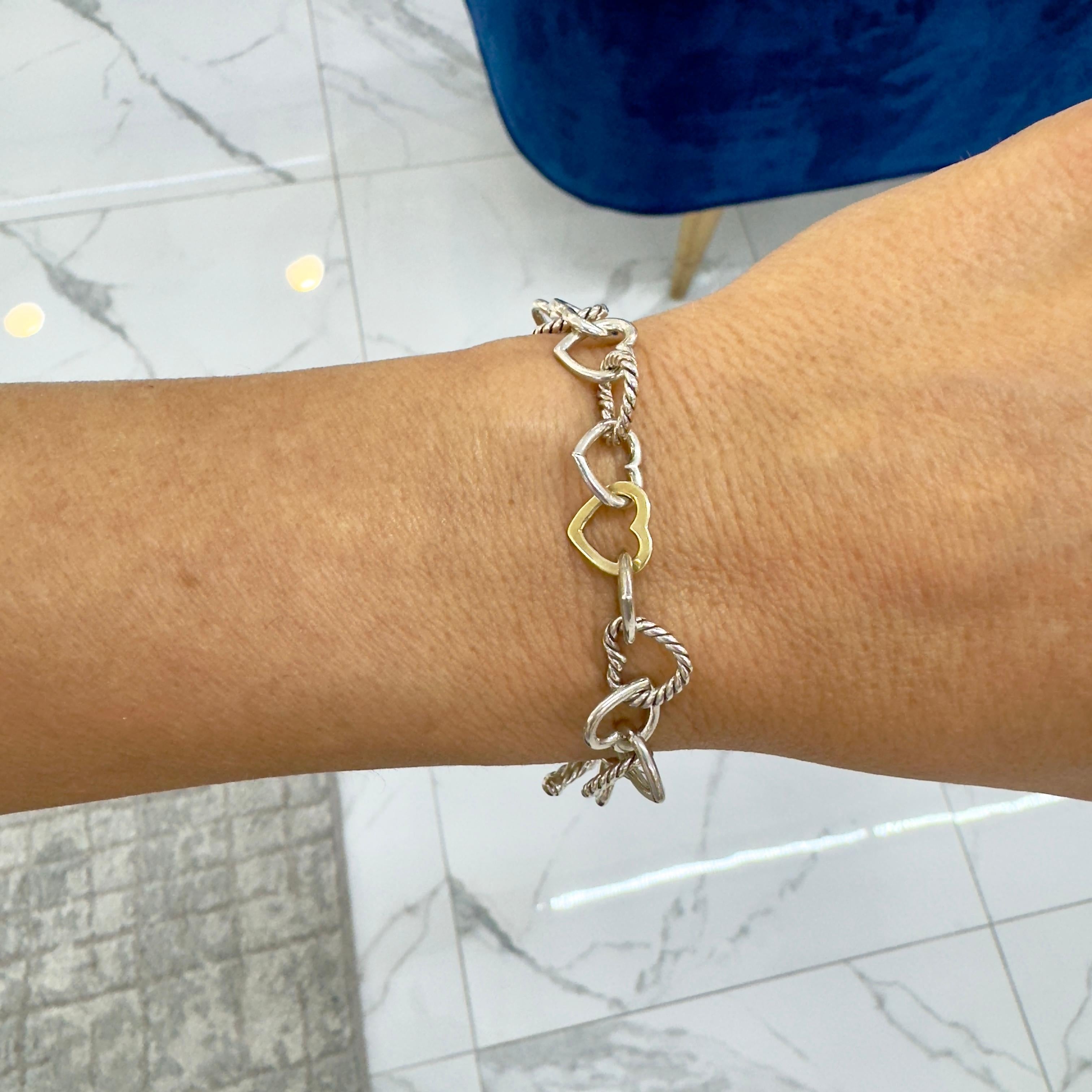 David Yurman Bracciale a catena con cuore aperto in oro 18 carati e argento sterling in vendita 4