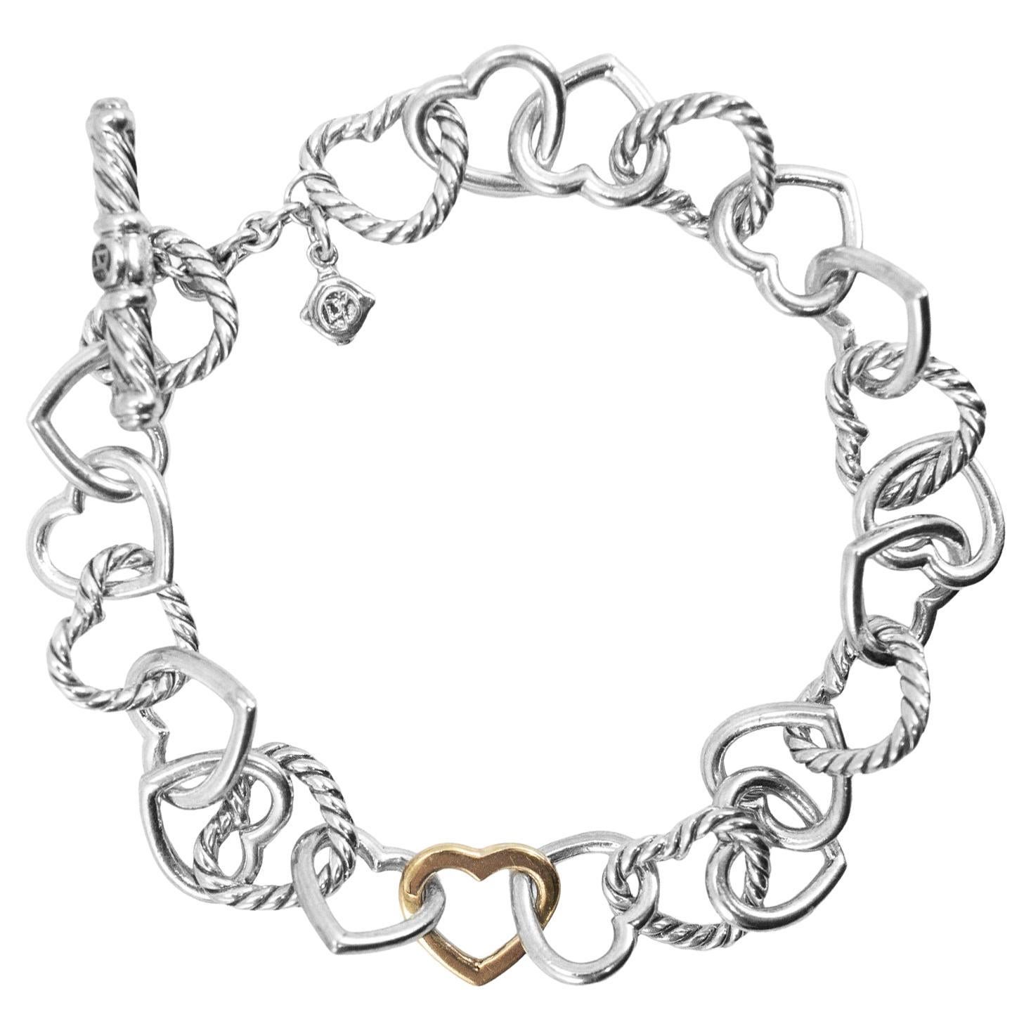 David Yurman Bracciale a catena con cuore aperto in oro 18 carati e argento sterling