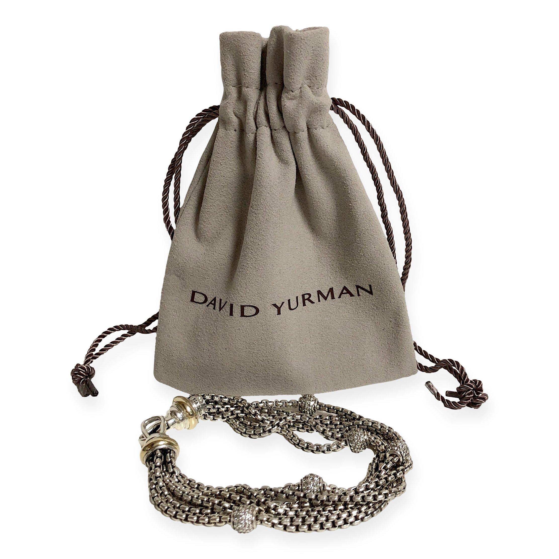 Round Cut David Yurman 18k Gold Sterling Silver Pave Ball Diamond 6-Strand Bracelet