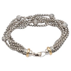 David Yurman 6-strangiges Armband aus 18 Karat Gold und Sterlingsilber mit Pavé-Kugeln und Diamanten