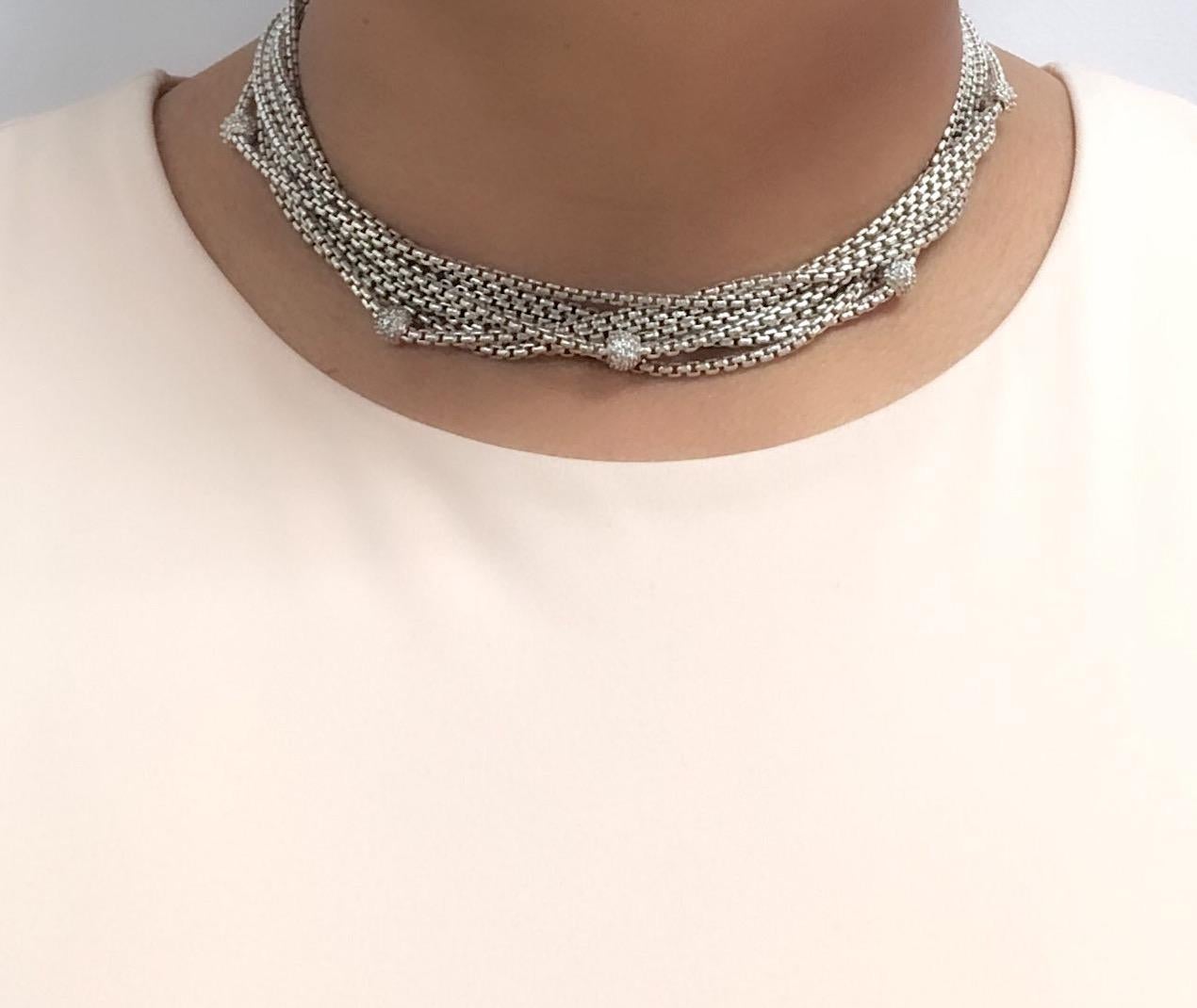 Contemporary David Yurman 18k Gold Sterling Silver Pave Ball Diamond 8-Strand Choker Necklace