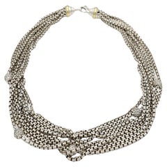 David Yurman: 8-strangige Choker-Halskette, 18 Karat Gold Sterlingsilber Pavé-Kugel-Diamant