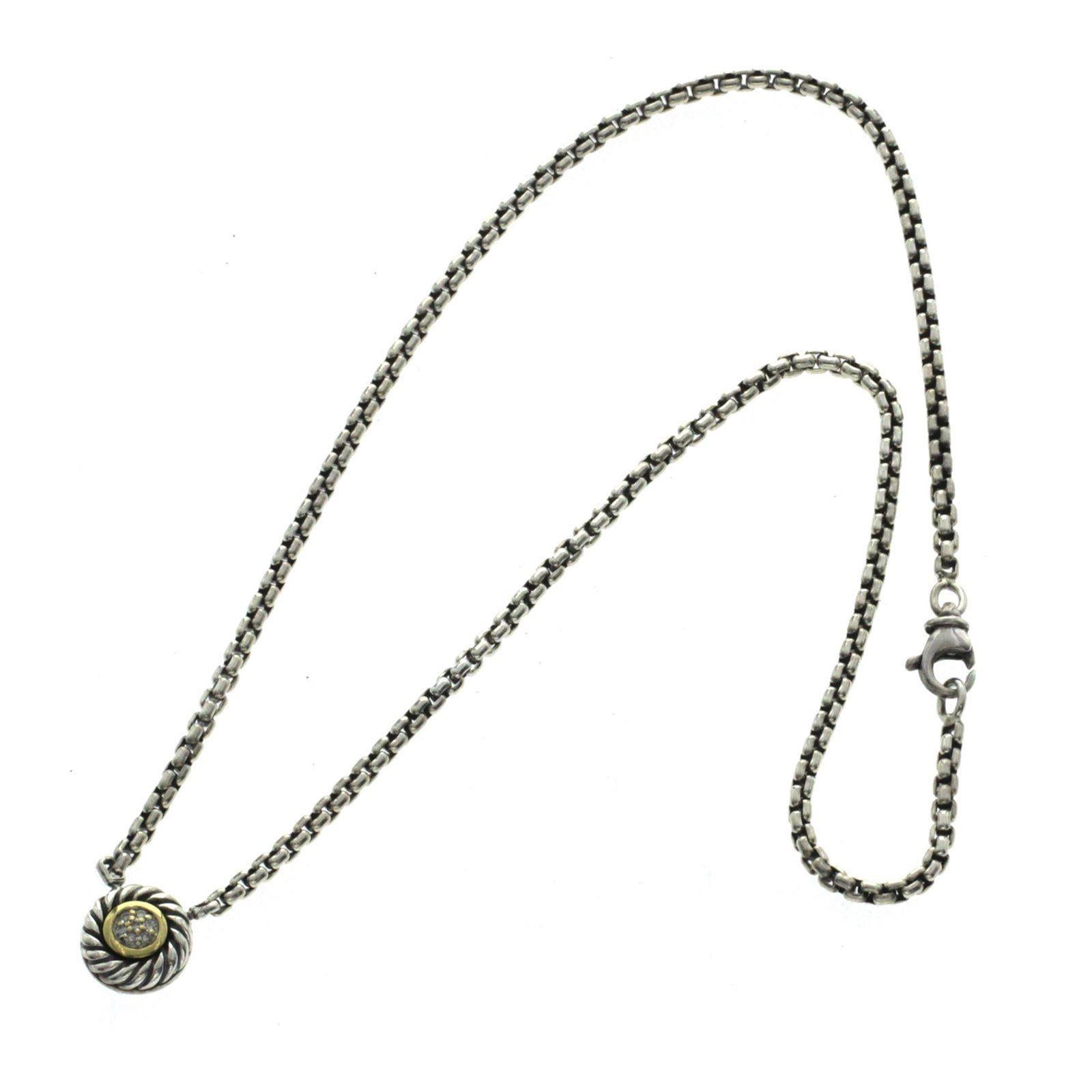 David Yurman 18 Karat Gold and Sterling Silver Pave Diamond Round Necklace 2