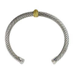 David Yurman 18k Gold Sterling Silver Sapphire Station Cable Cuff Bracelet