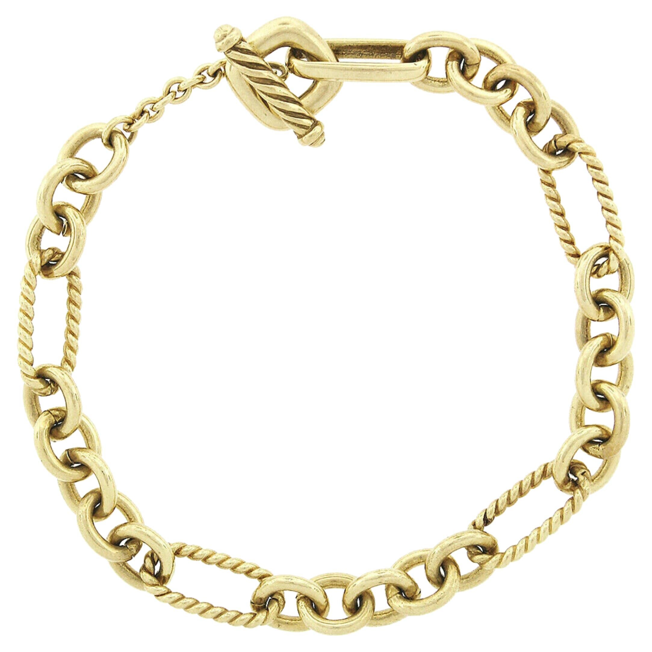 David Yurman 18k Gold Twisted Wire & Polished Cable Chain Toggle Bracelet