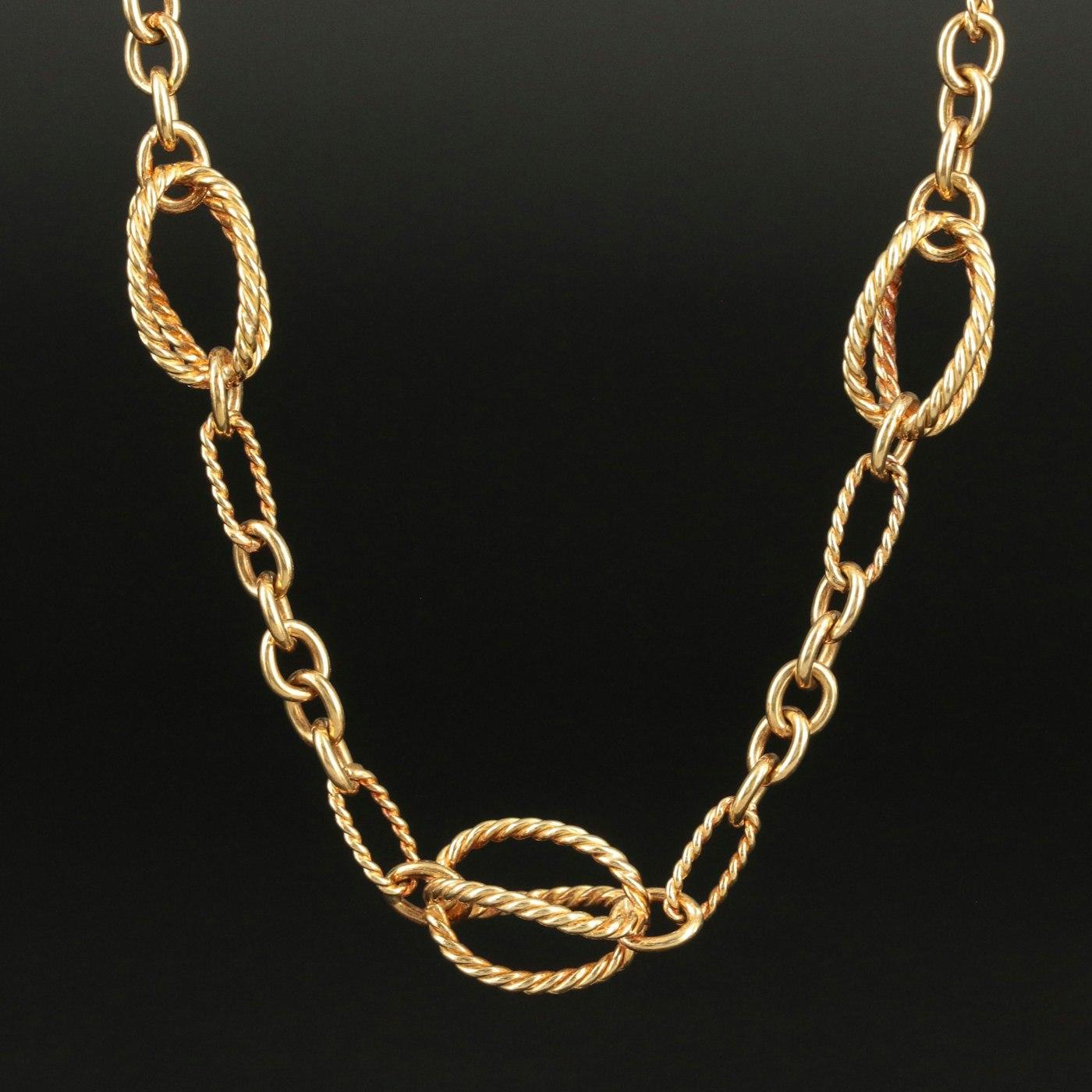 David Yurman 18K Oval Cage Figaro Necklace 16