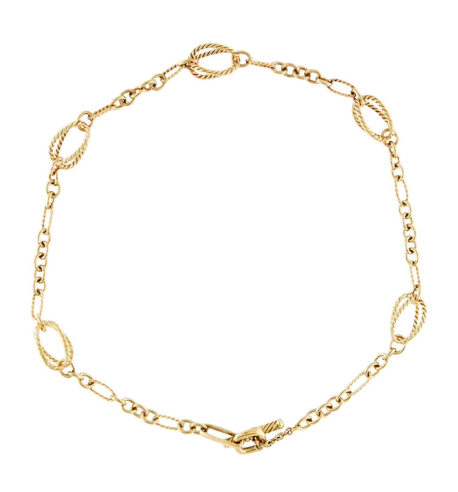 David Yurman 18K Oval Cage Figaro Necklace 16