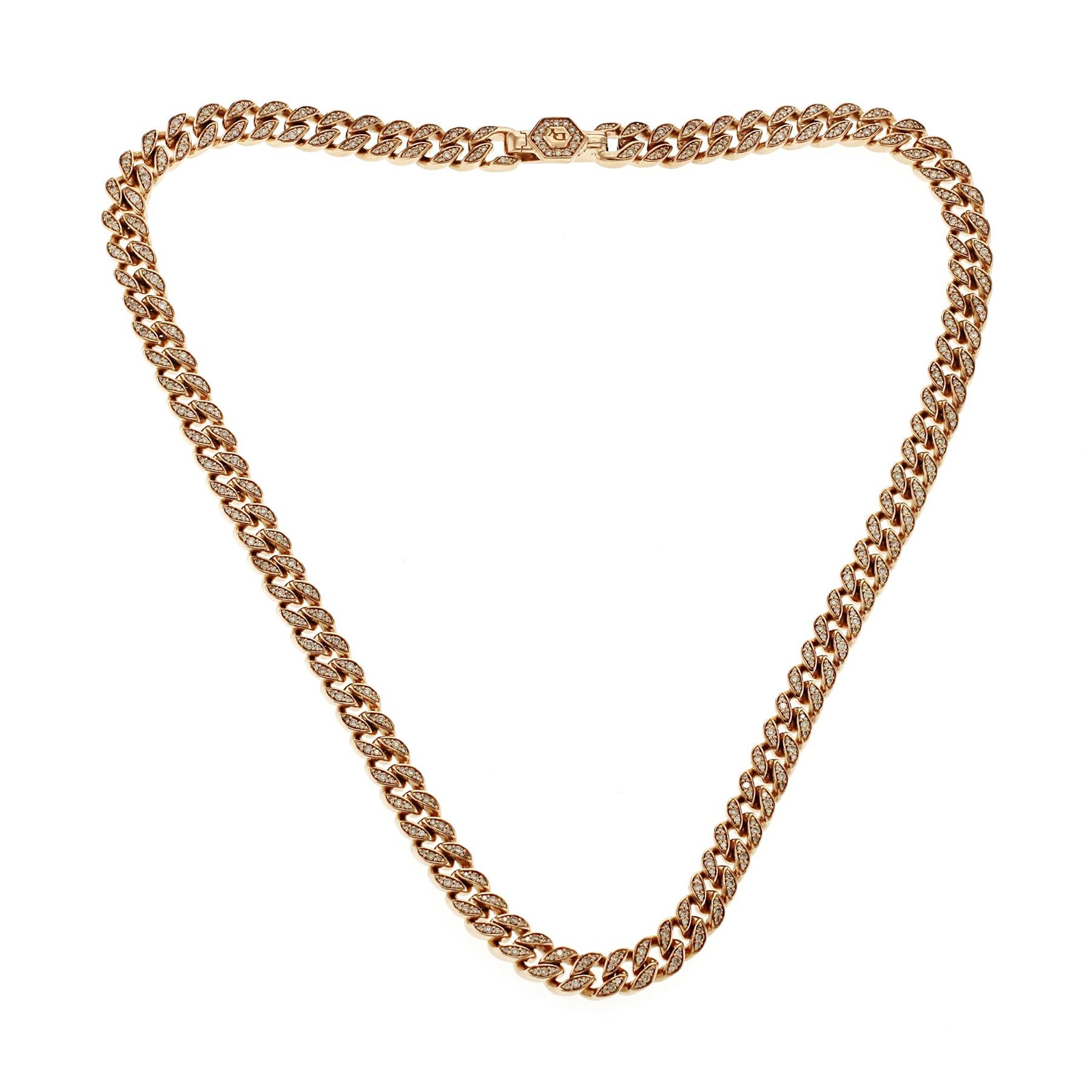 David Yurman Or Rose 18K Diamond Cuban Chain 7mm Necklace Size 17