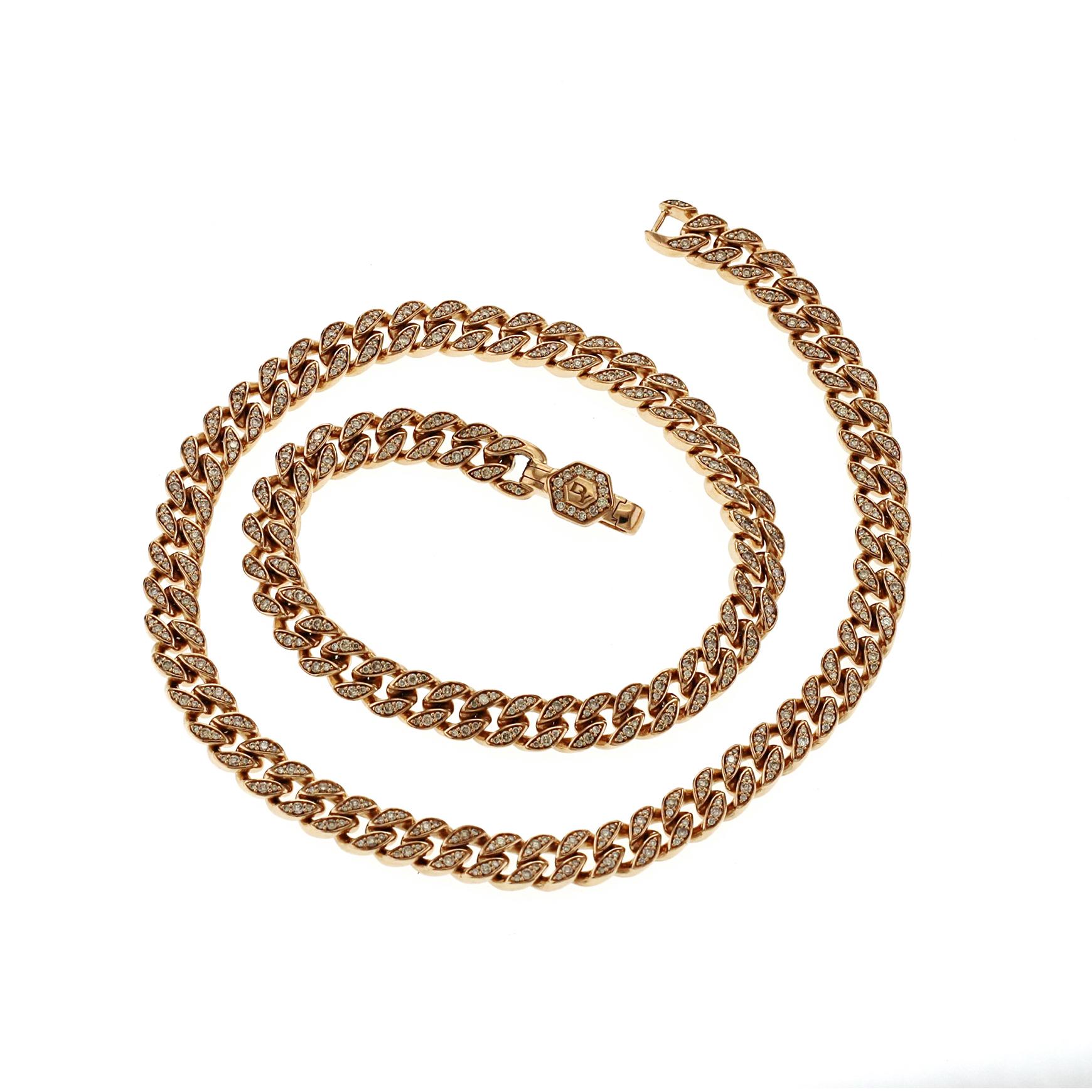 David Yurman Or Rose 18K Diamond Cuban Chain 7mm Necklace Size 17