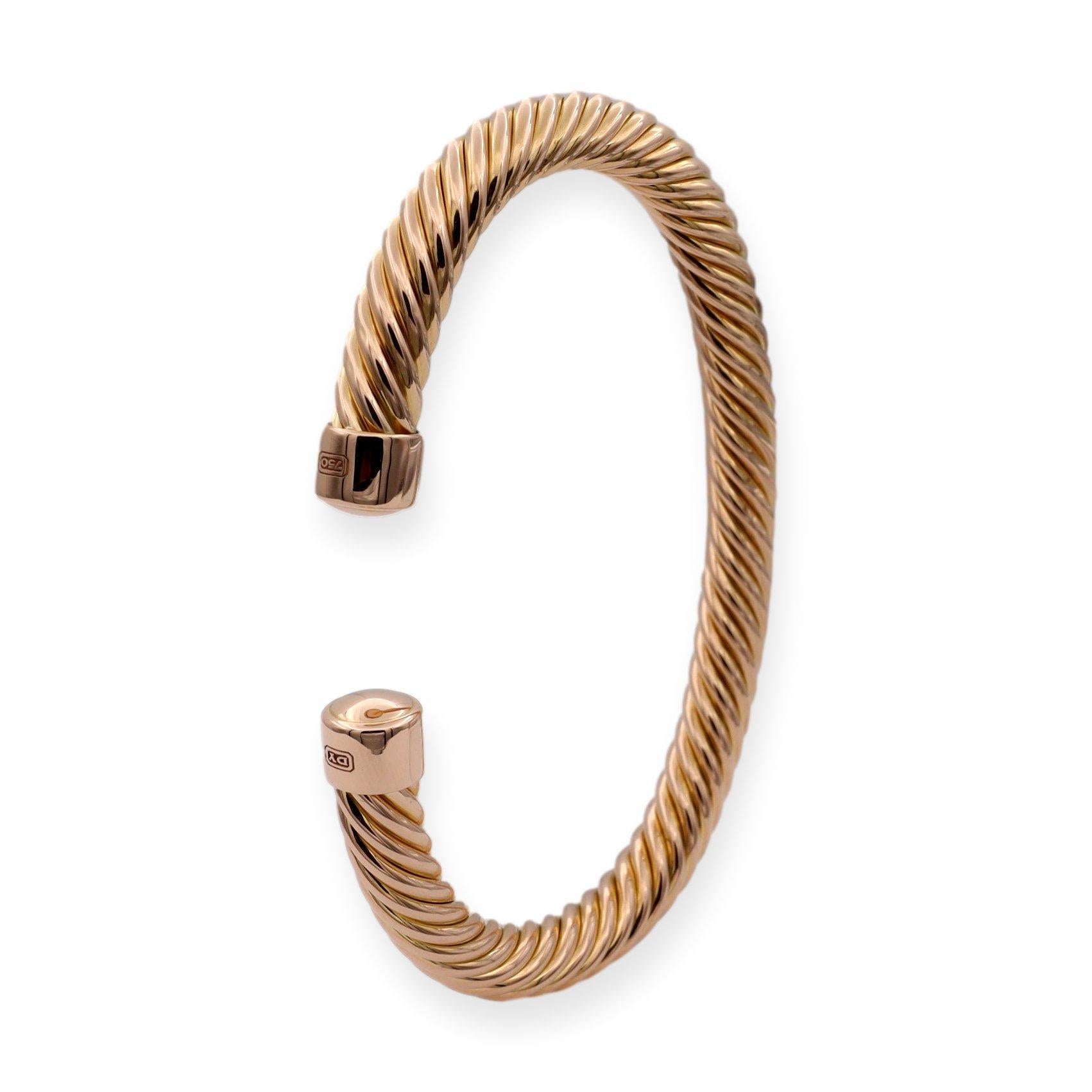 David Yurman 18k Rose Gold Men's Cable Open-Cuff Bangle Bracelet Medium 1