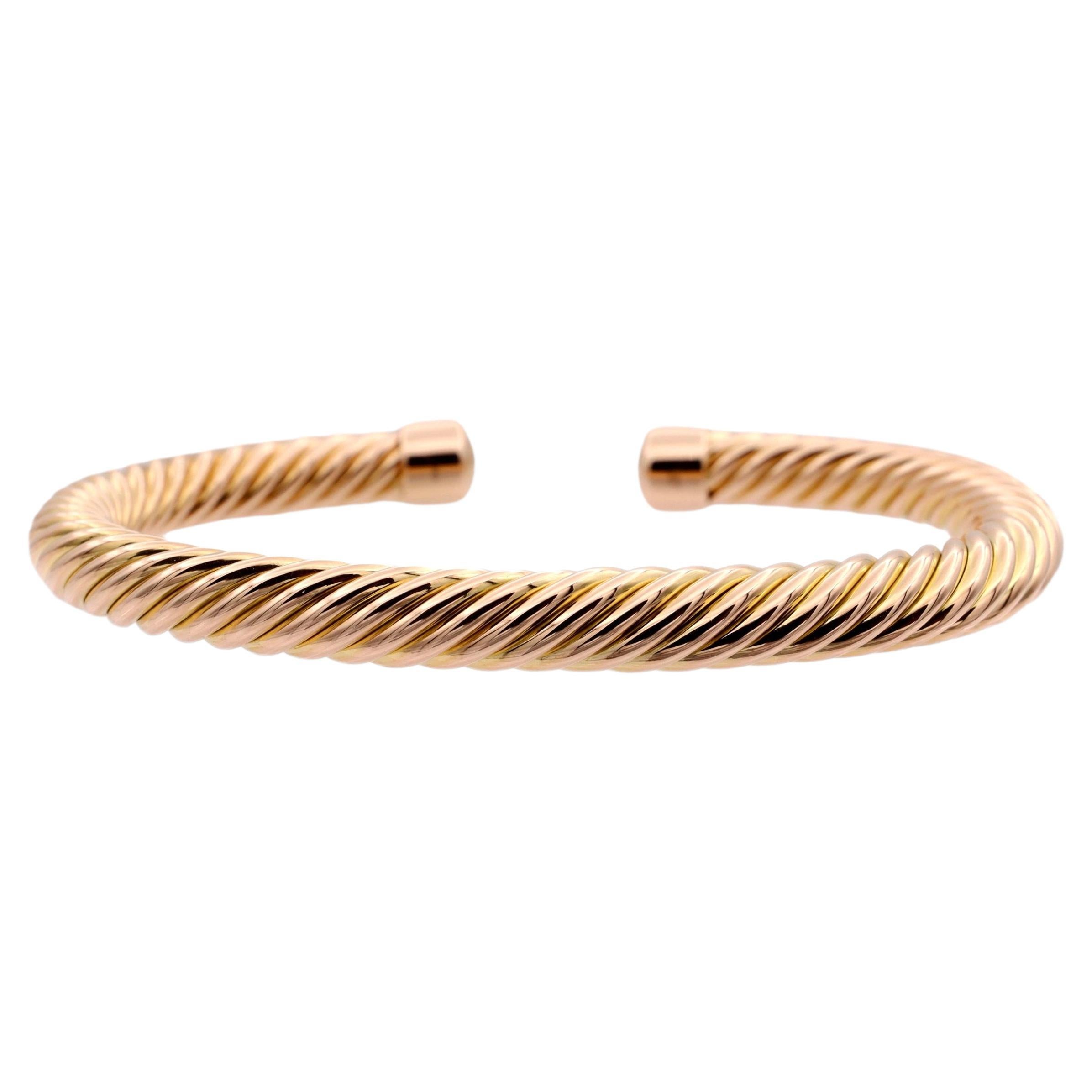 David Yurman 18k Rose Gold Men's Cable Open-Cuff Bangle Bracelet Medium