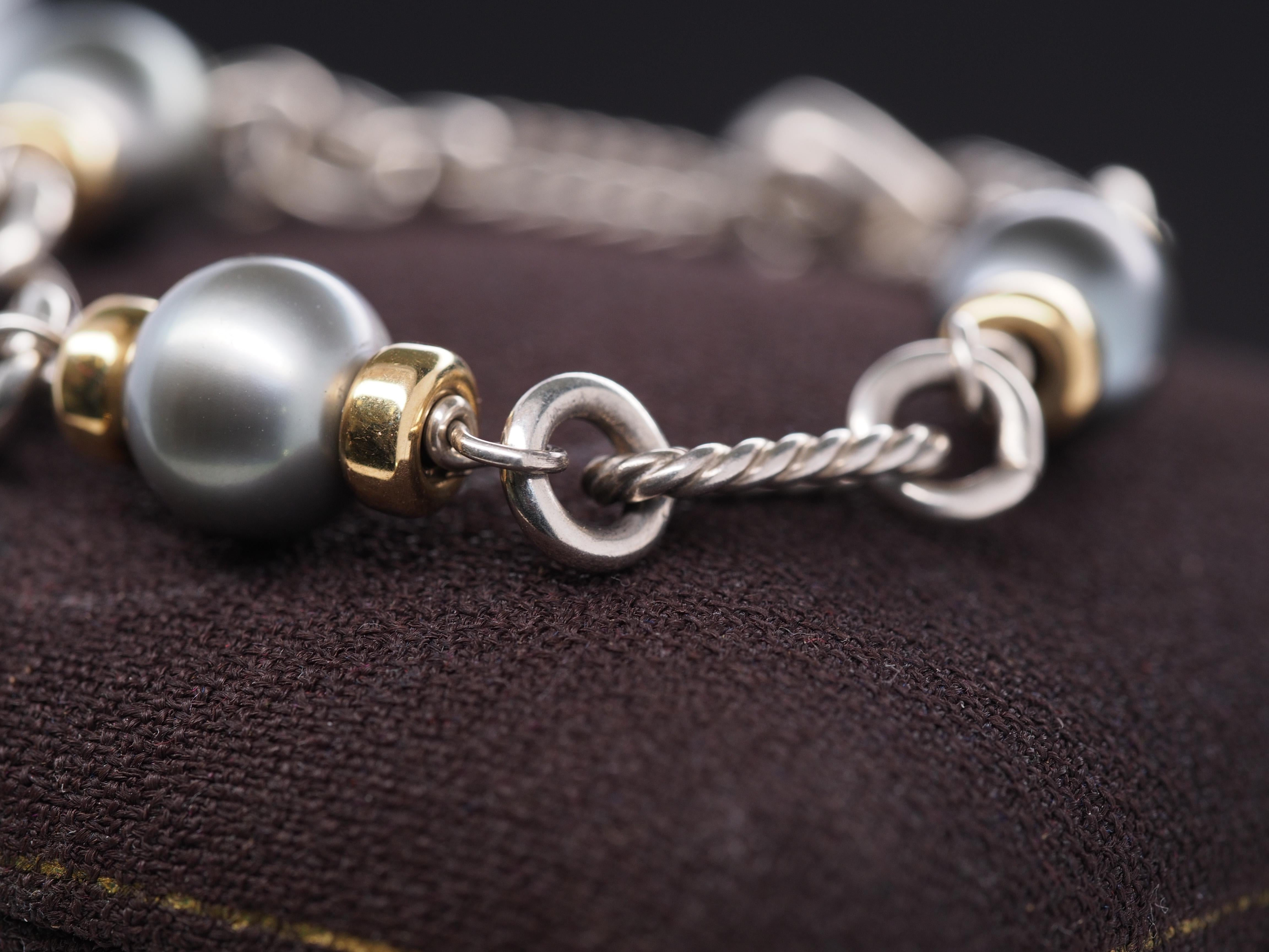 da uomo o donna David Yurman Bracciale A Link con perle in argento e 18k in vendita