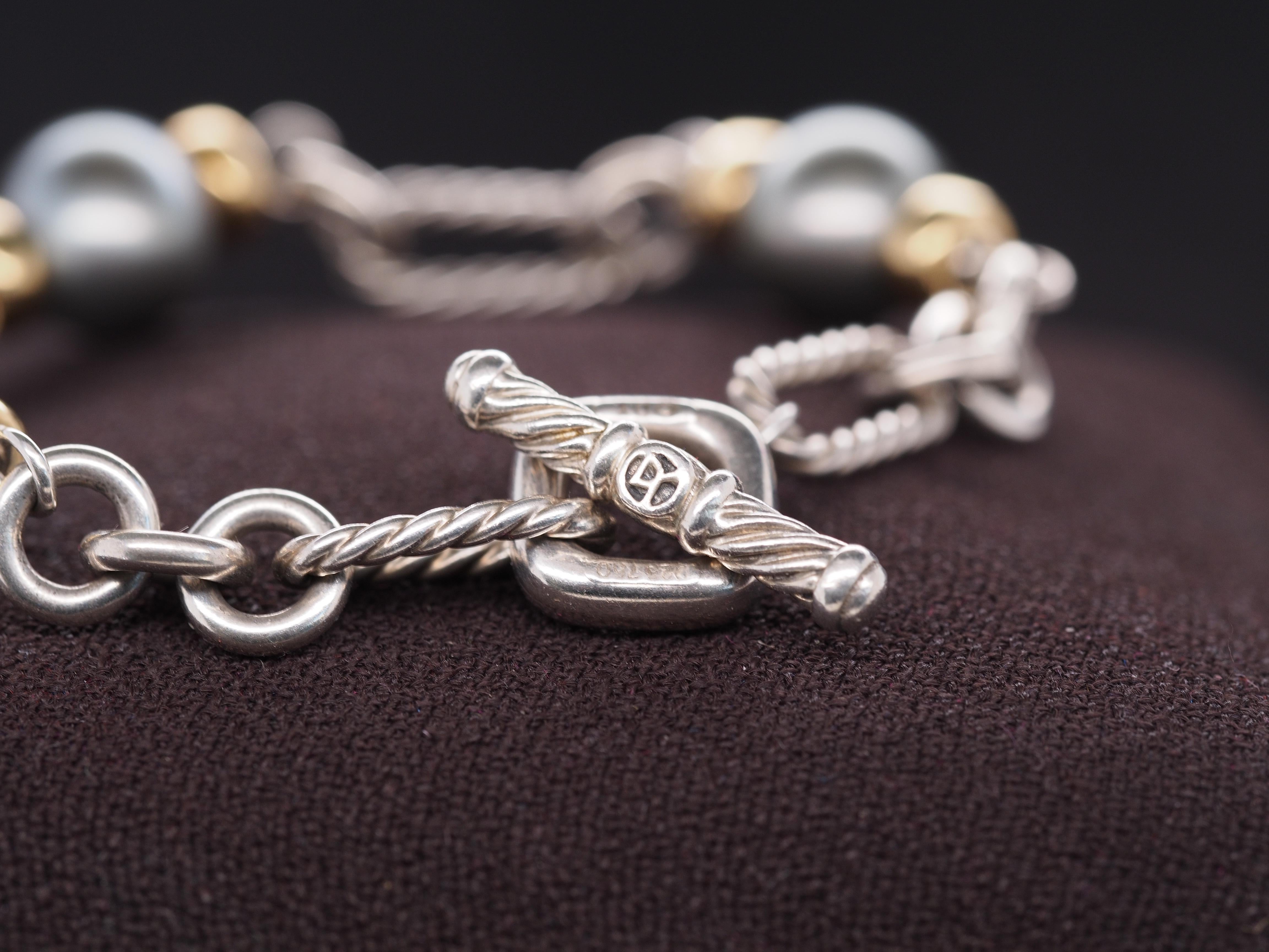 Contemporary David Yurman 18k & Silver Madison Pearl Link Bracelet For Sale
