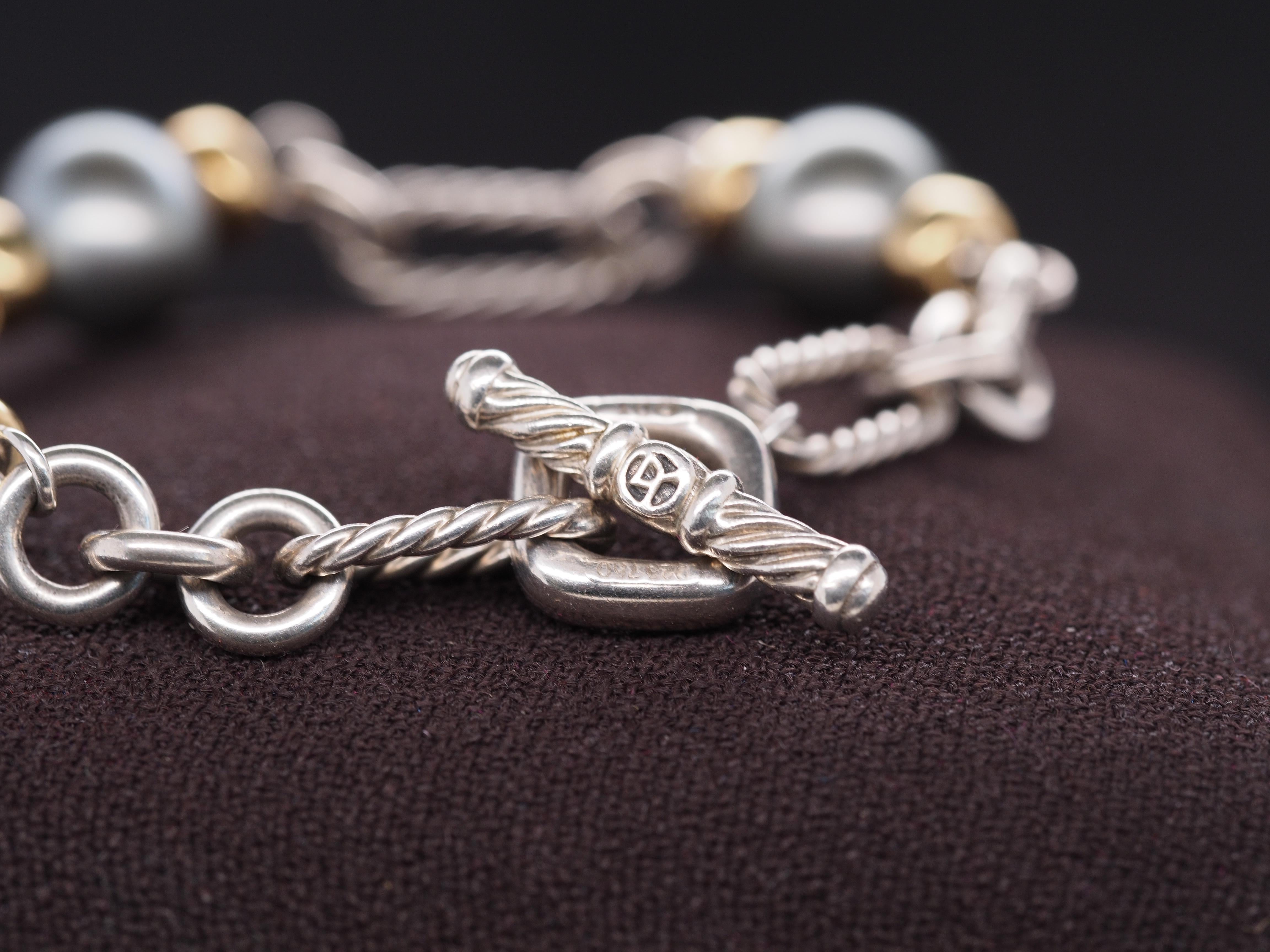 David Yurman Bracciale A Link con perle in argento e 18k in vendita 1